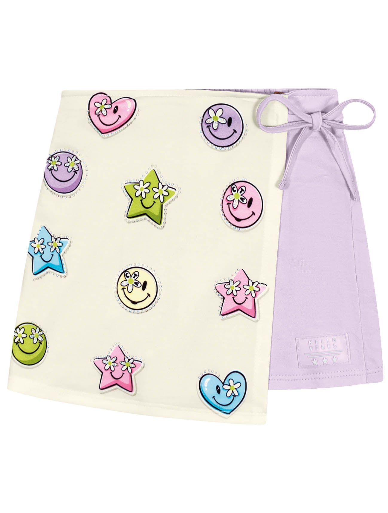 Conjunto Infantil Catavento Verão Shorts Saia e Blusa Lilás Emoji