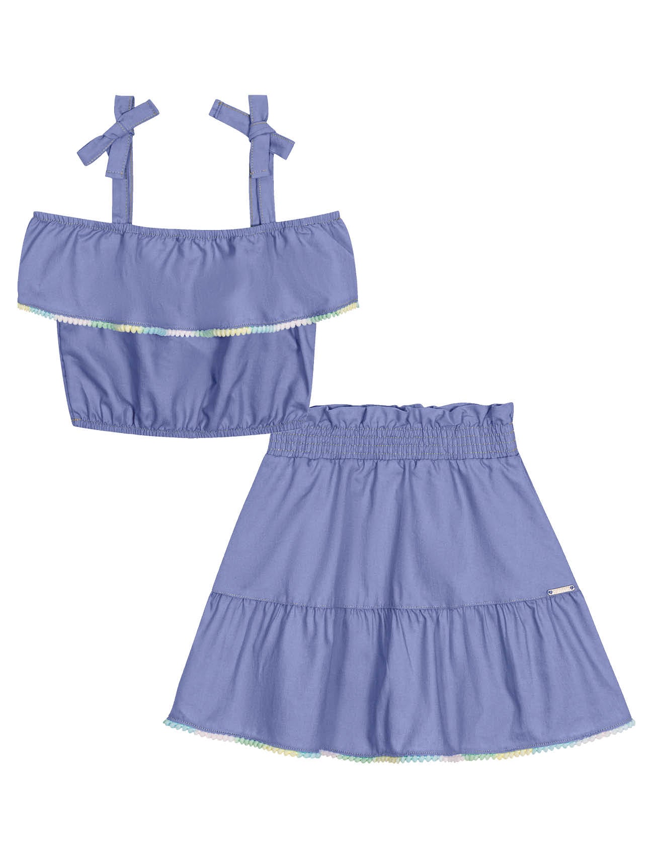 Conjunto Infantil Catavento Verão Saia e Blusa Azul Jeans