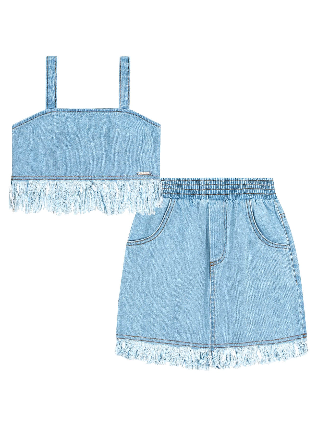 Conjunto Infantil Catavento Saia e Cropped Jeans