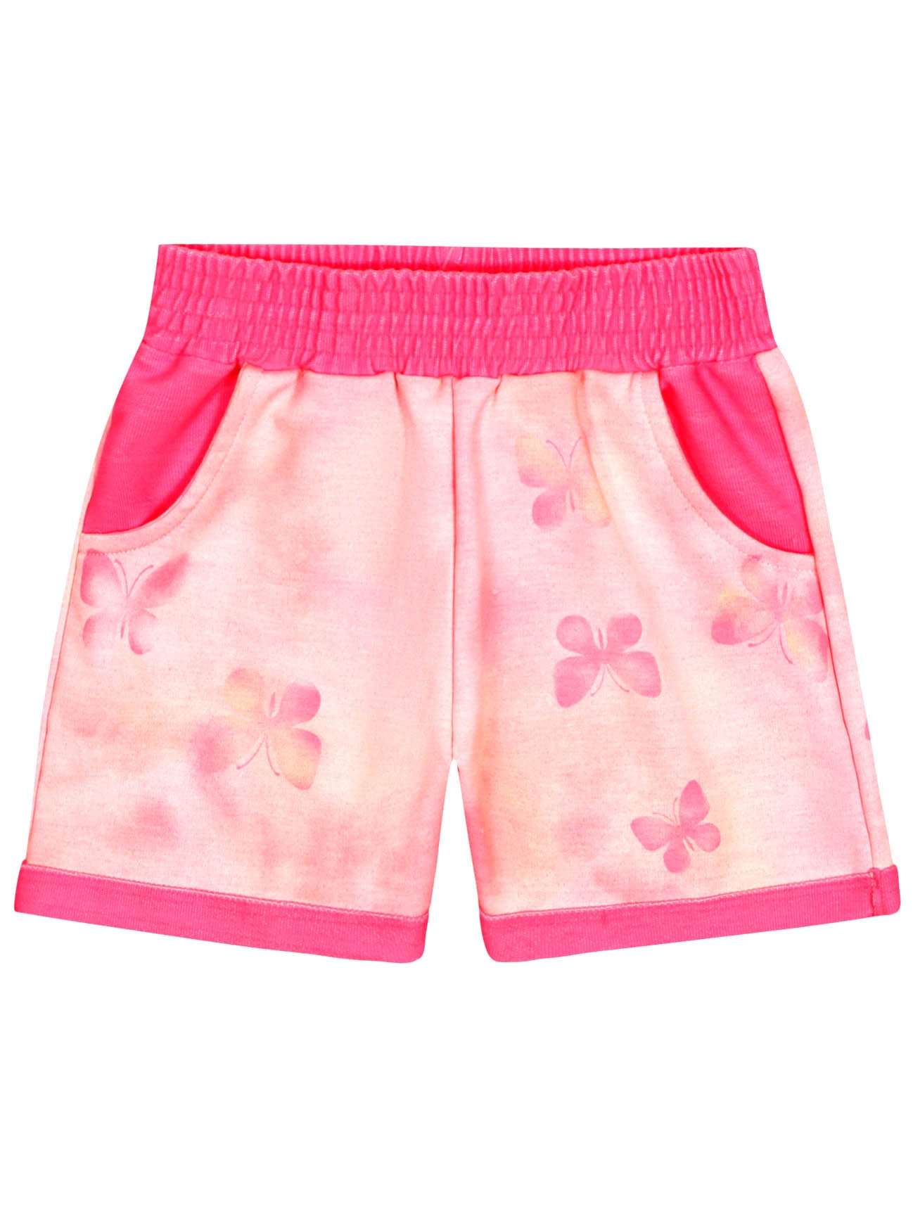 Conjunto Infantil Catavento Verão Shorts e Cropped Rosa Borboleta com Bucket