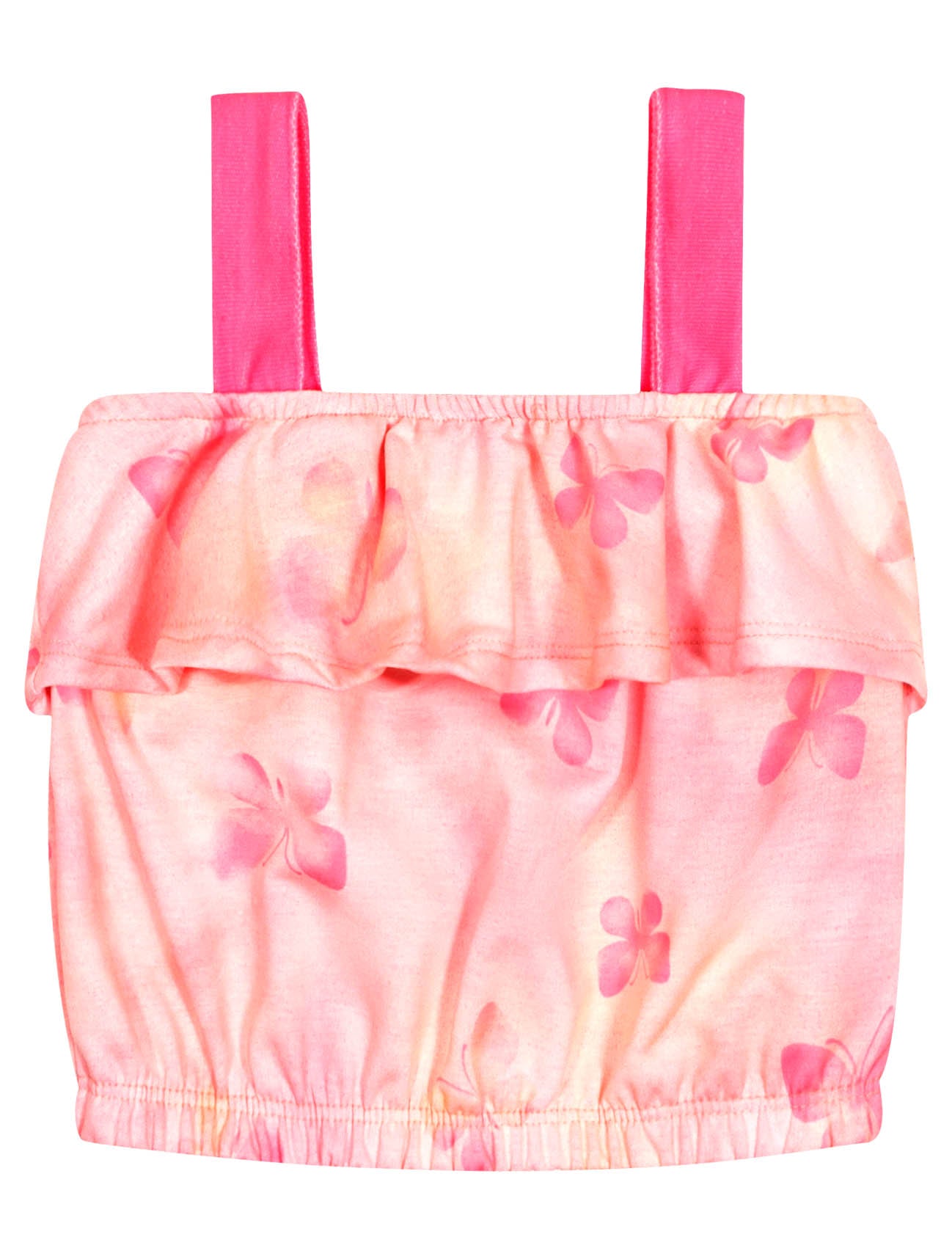 Conjunto Infantil Catavento Verão Shorts e Cropped Rosa Borboleta com Bucket