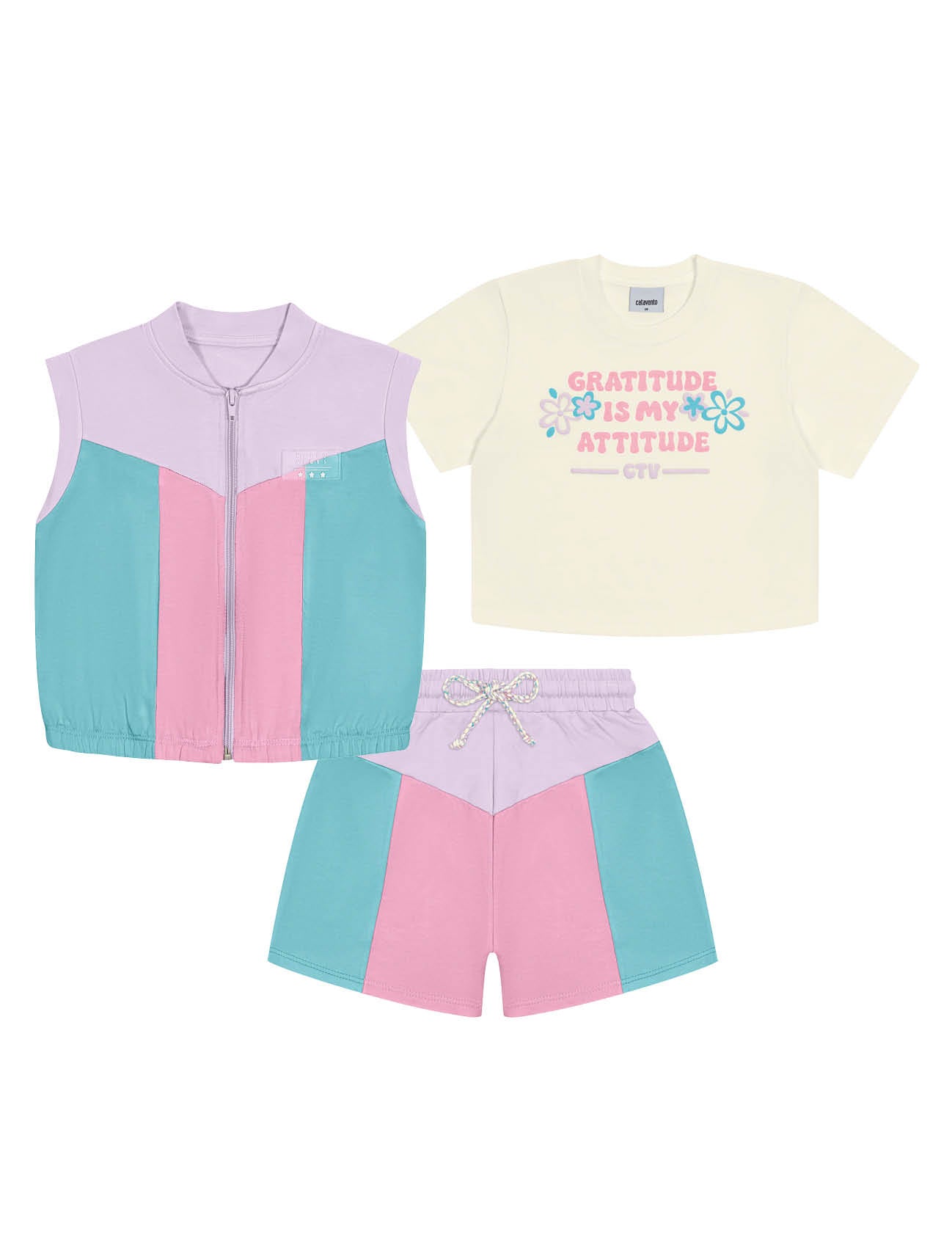Conjunto Infantil Catavento Verão Shorts e Blusa Colors com Colete