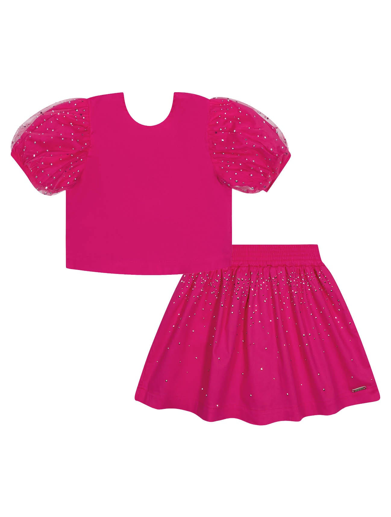 Conjunto Infantil Catavento Verão Saia e Blusa Pink Brilhos