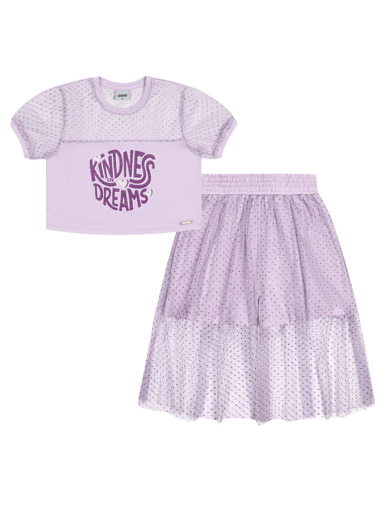 Conjunto Infantil Catavento Verão Saia Tule e Blusa Lilás Dreams