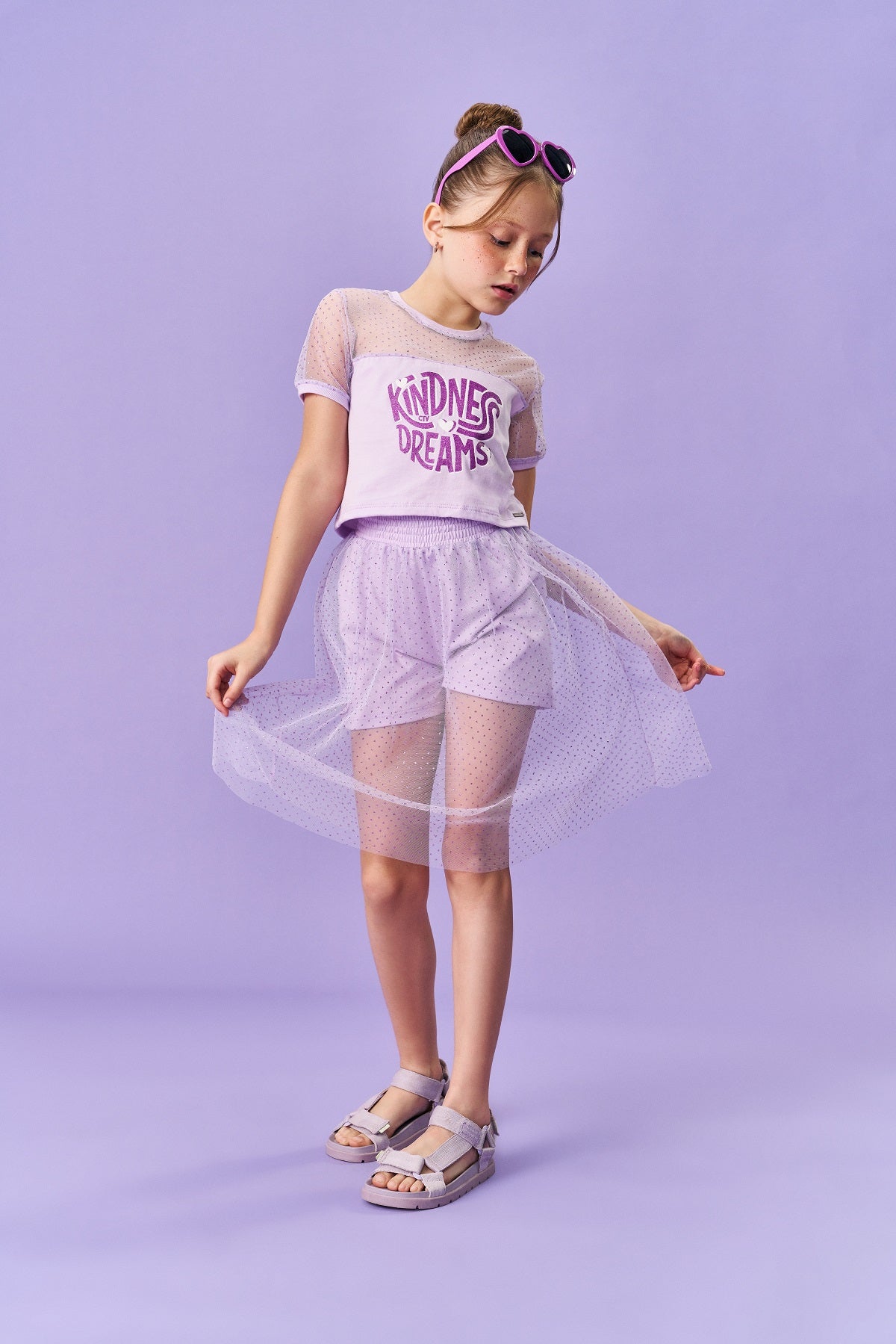 Conjunto Infantil Catavento Verão Saia Tule e Blusa Lilás Dreams