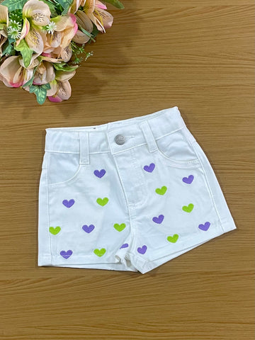 Shorts Infantil Catavento Verão Branco Coração