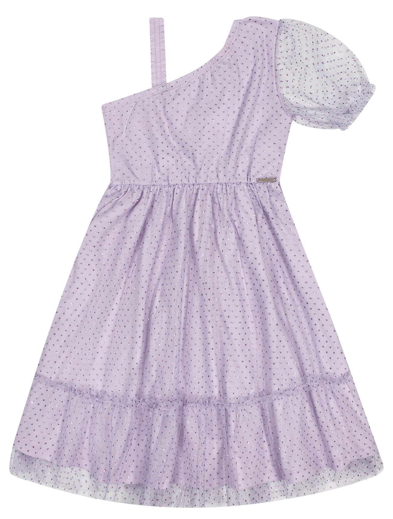 Vestido Infantil Catavento Verão Lilás com Tule Brilhante