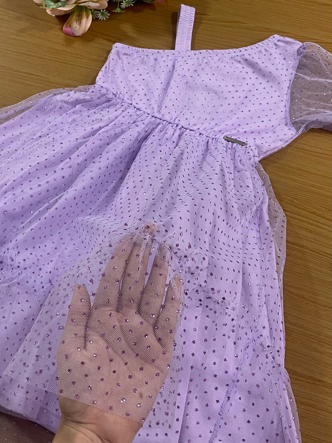 Vestido Infantil Catavento Verão Lilás com Tule Brilhante