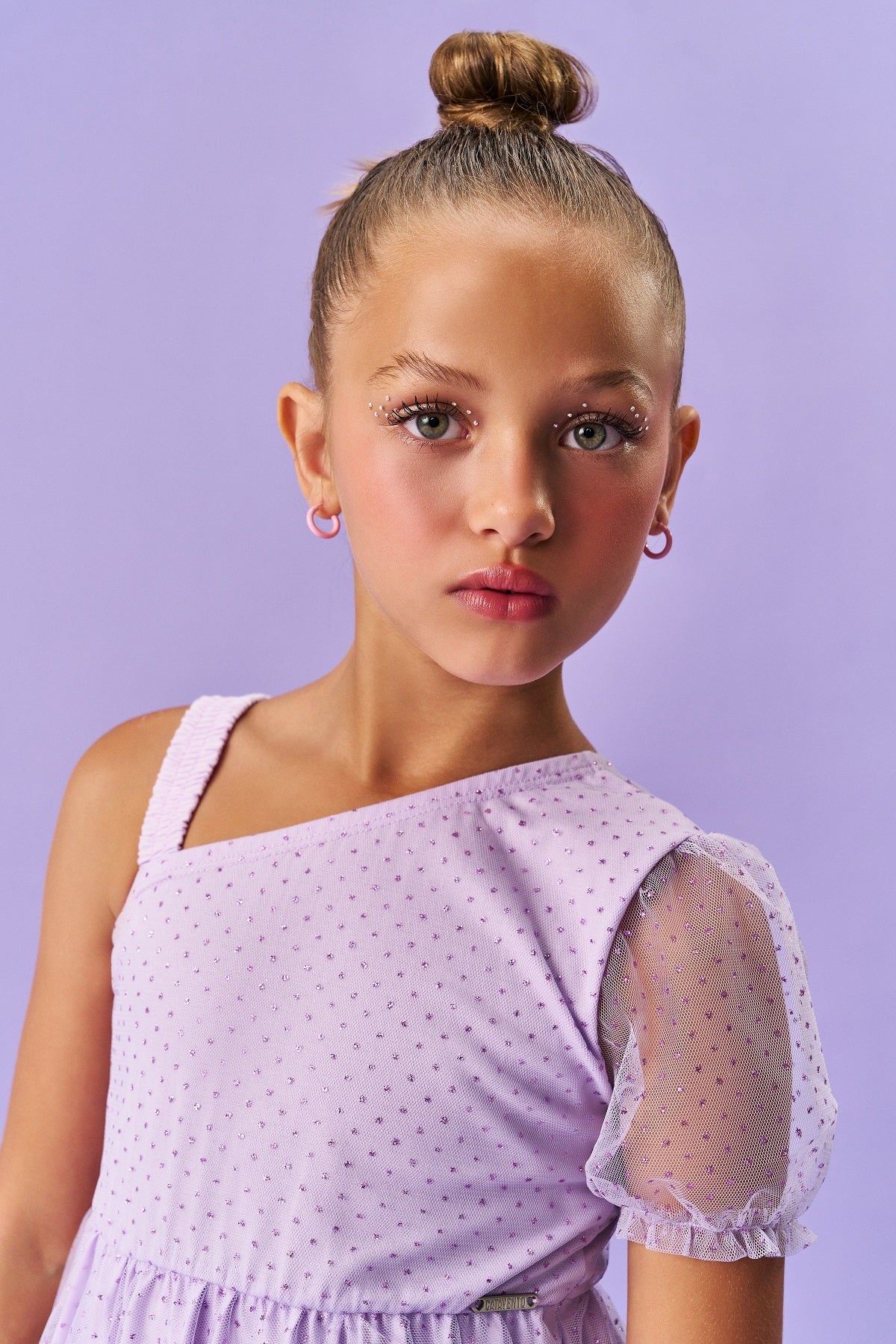 Vestido Infantil Catavento Verão Lilás com Tule Brilhante