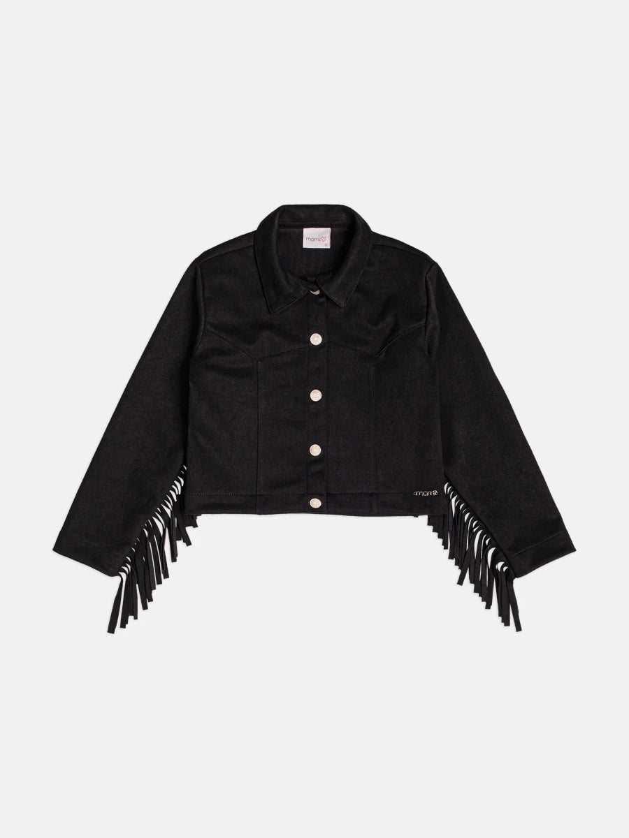 Jaqueta Infantil Momi Inverno Preta com Franjas Country