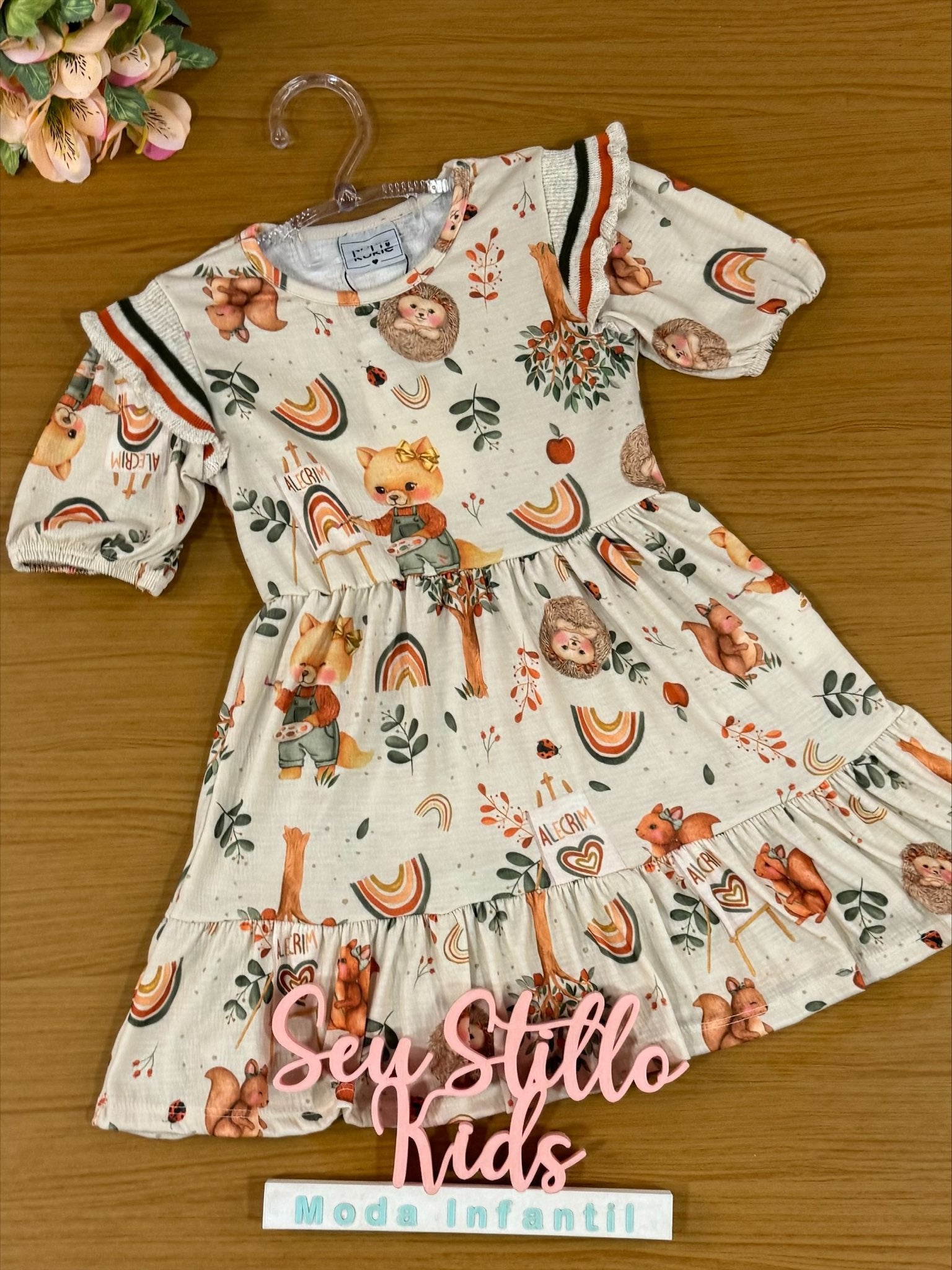 Vestido Infantil Kukie Tropical Animais Zoo