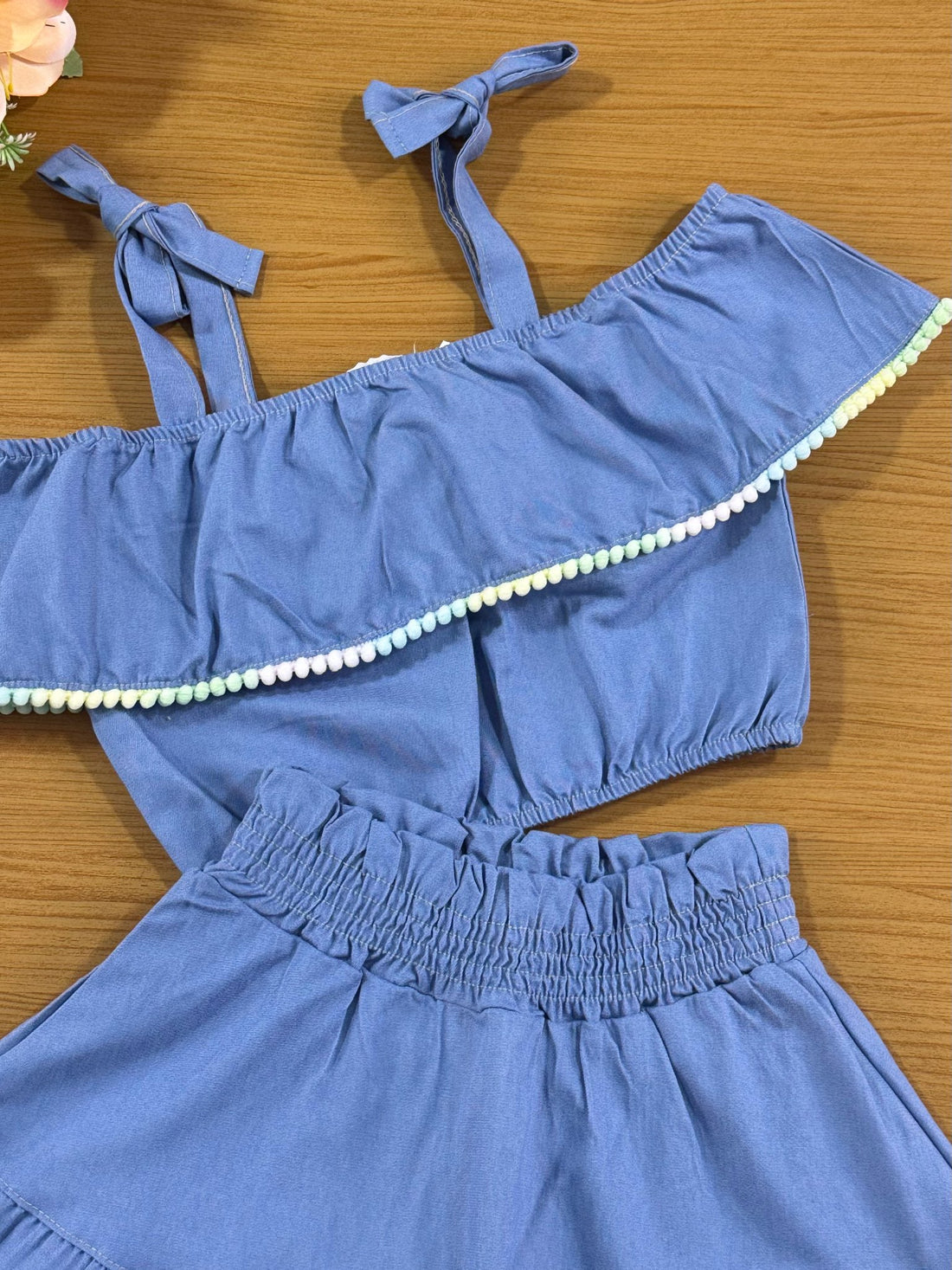 Conjunto Infantil Catavento Verão Saia e Blusa Azul Jeans