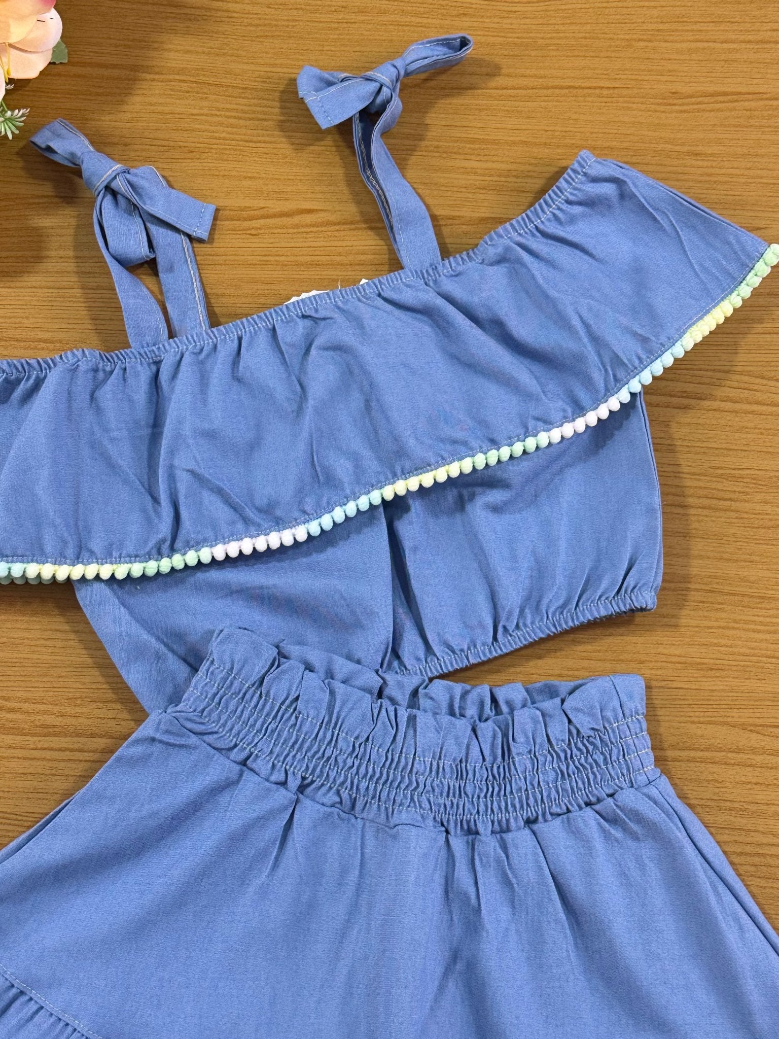 Conjunto Infantil Catavento Verão Saia e Blusa Azul Jeans