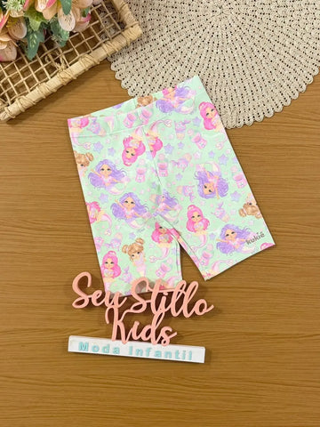 Shorts Ciclista Infantil Menina Kukiê Verde Sereia