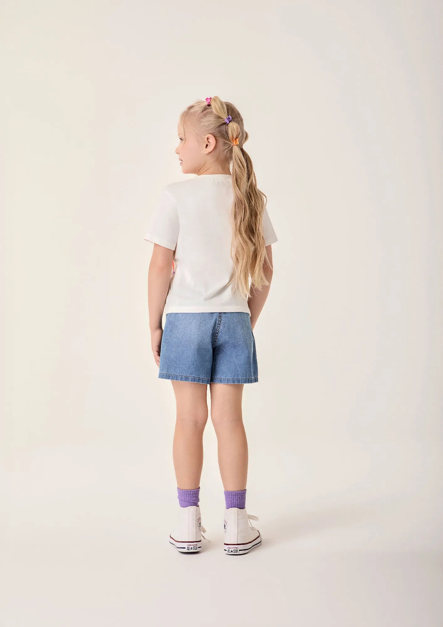 Conjunto Infantil Menina Bimbi com Shorts Jeans e Blusa Branca Girafinha
