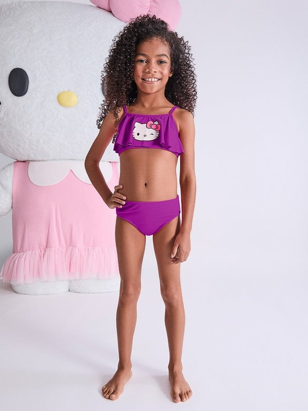 Biquíni Infantil Momi Roxo com Babado Hello Kitty