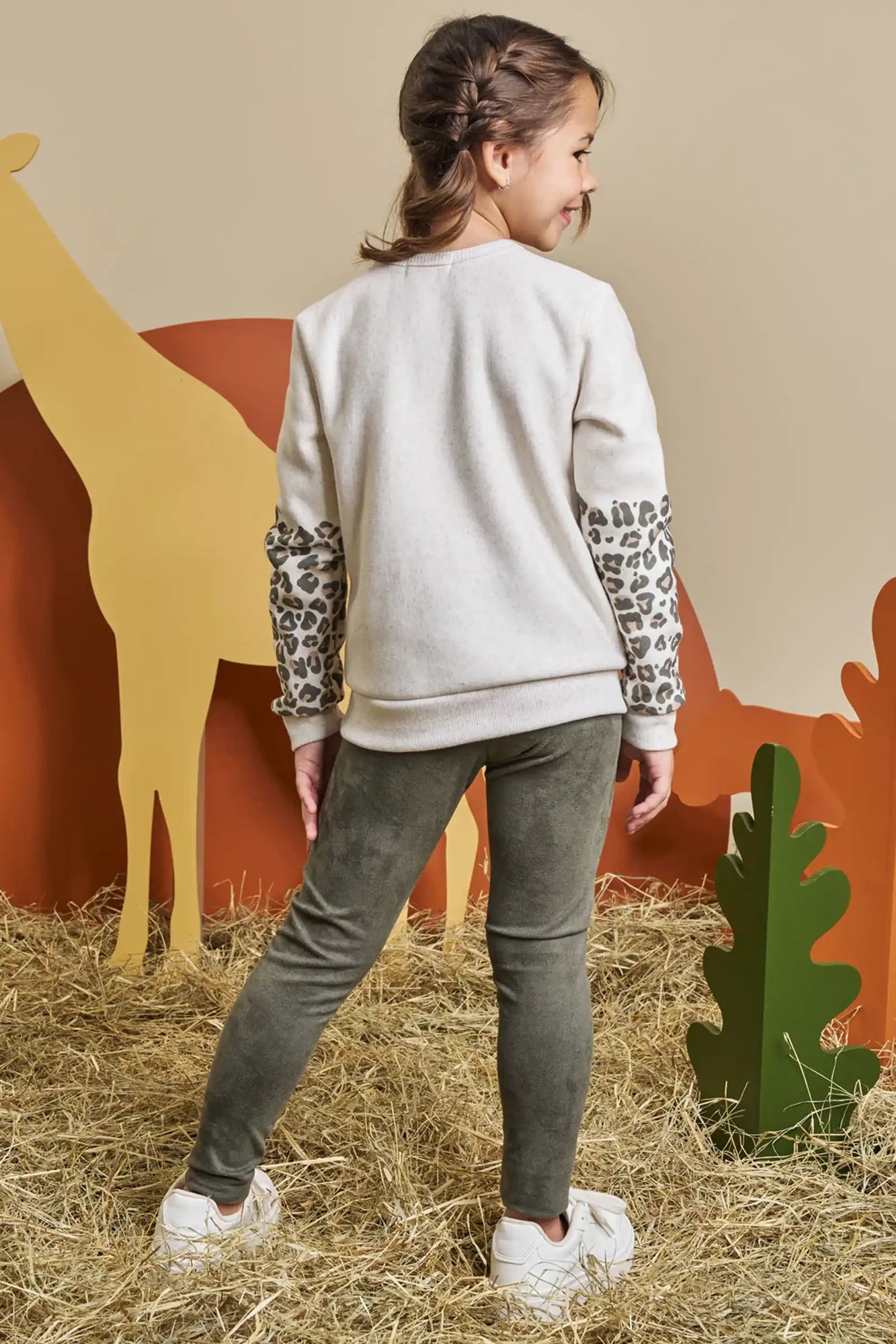 Conjunto Infantil Kukiê Inverno Legging Verde e Moletom sem Flanela Ursinha Safari