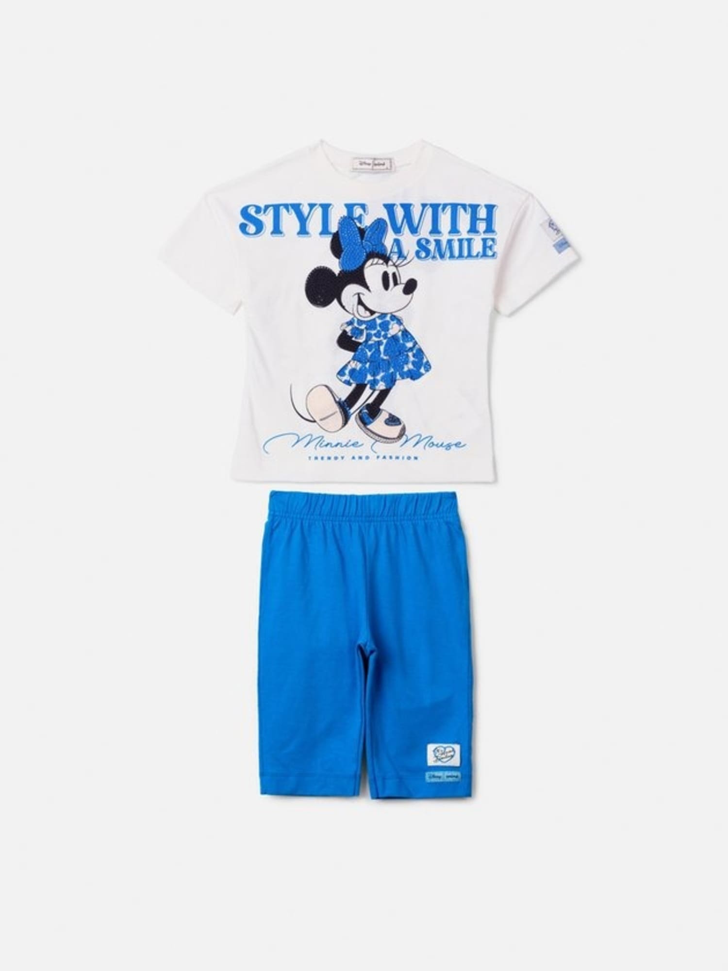 Conjunto Infantil Animê com Shorts Azul e Blusa Branca Minnie Disney