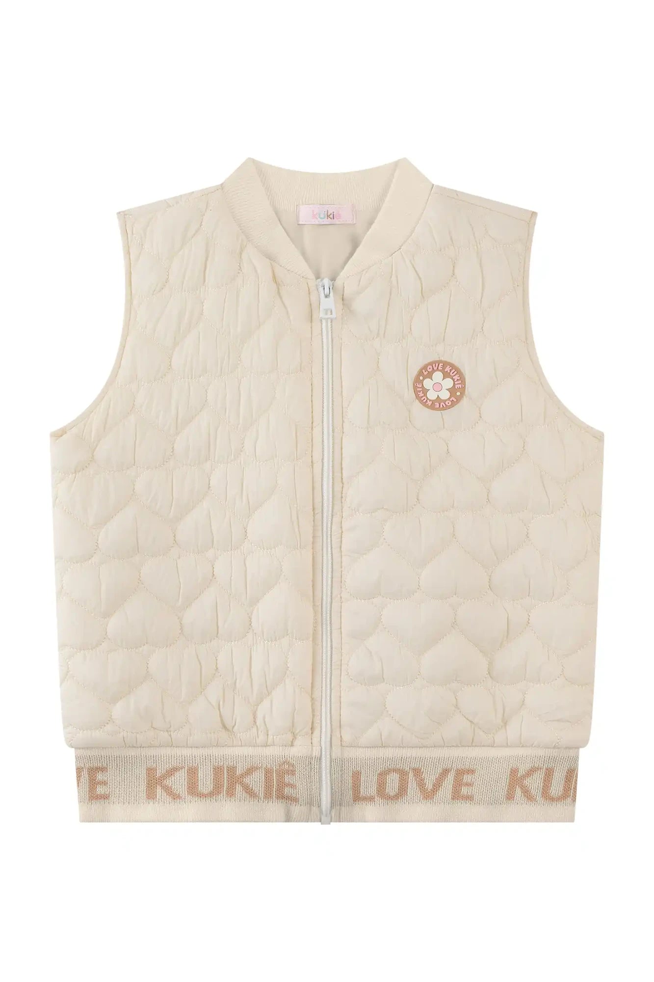 Colete Infantil Kukiê Inverno Puffer Off White Corações