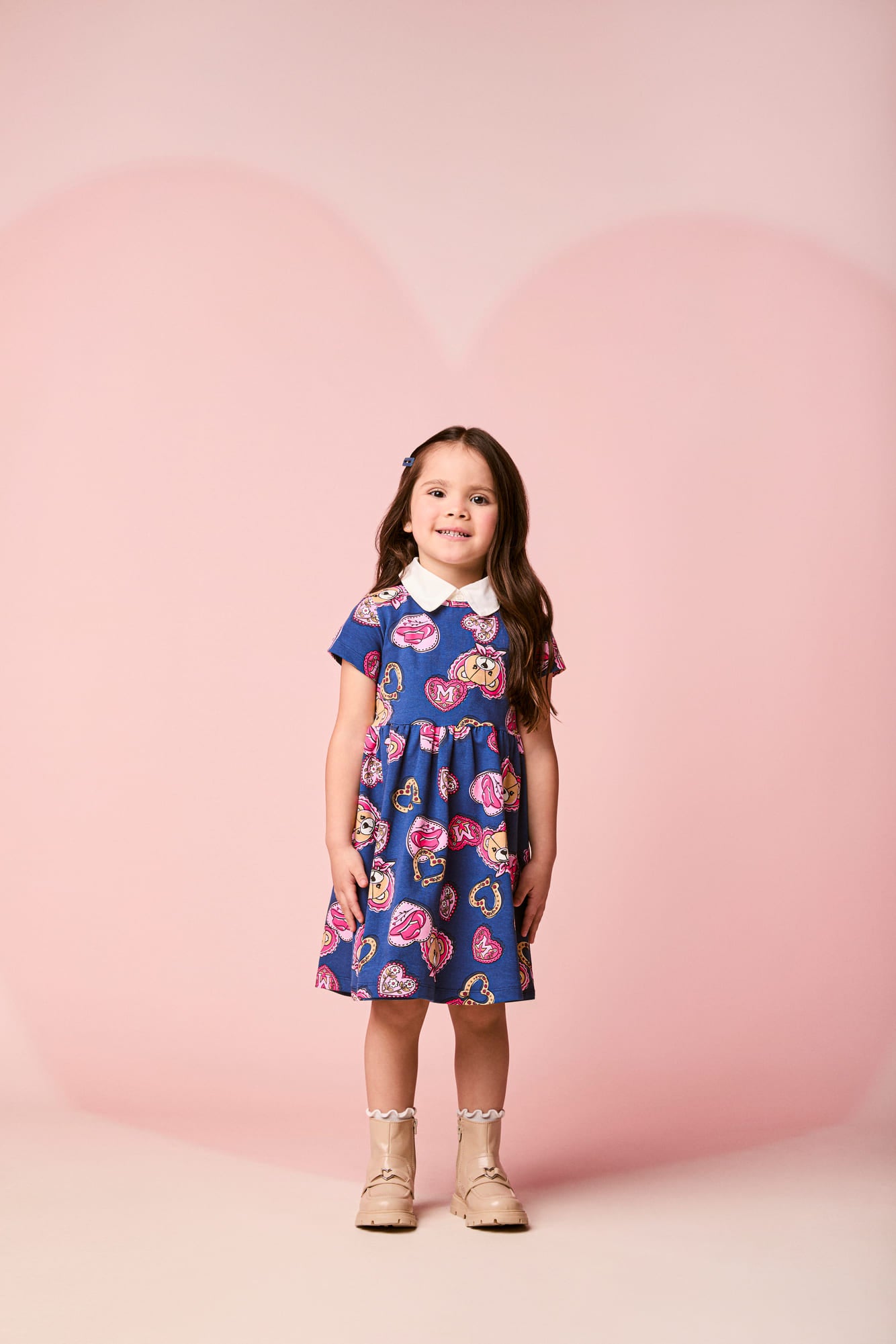 Vestido Infantil Momi Inverno Azul Ursinha Cowgirl