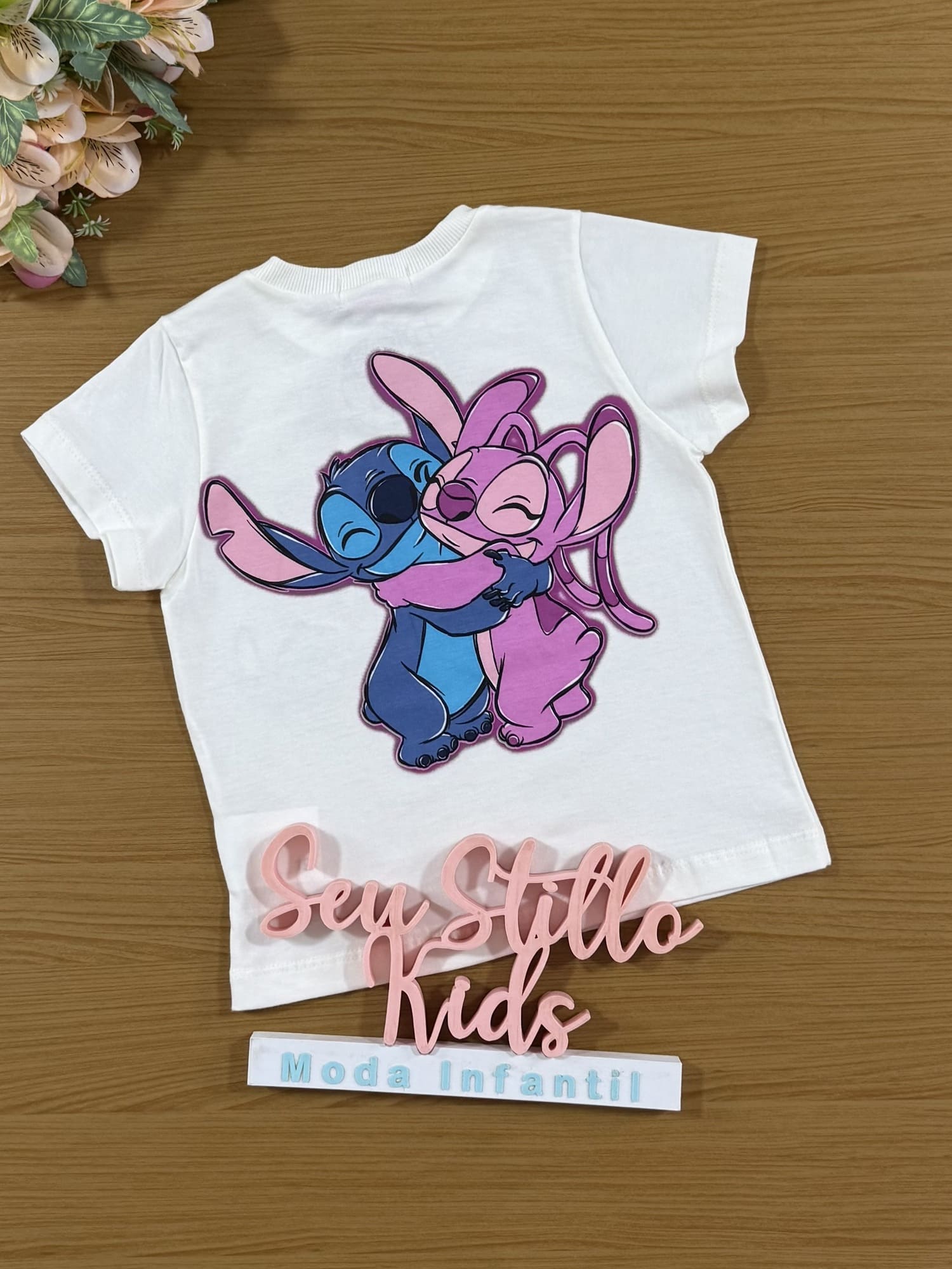 Blusa Infantil Momi Branca Angel e Stitch Disney