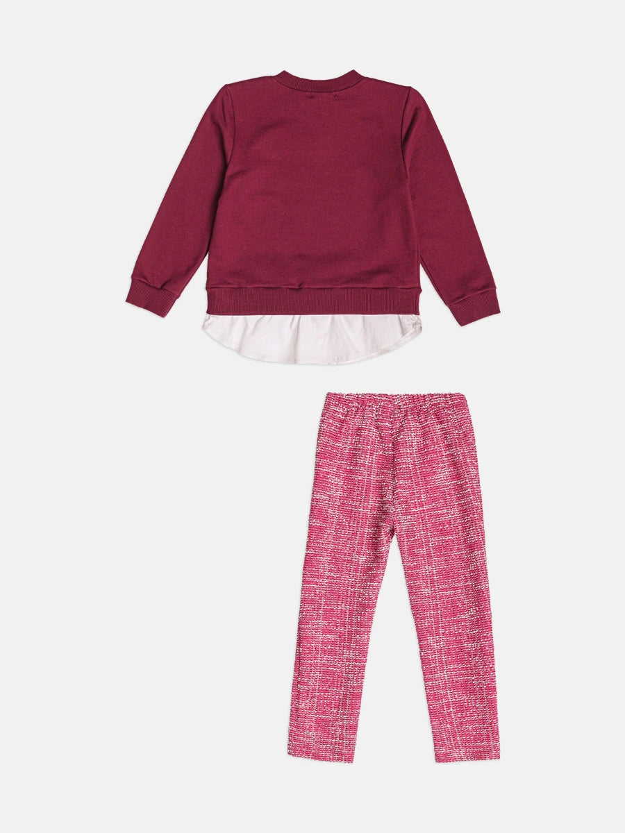 Conjunto Infantil Momi Inverno com Calça Legging Rosa e Moletom sem Flanela Lacinhos