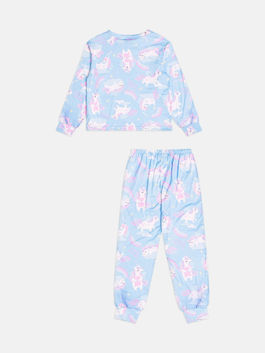 Pijama Infantil Bimbi Inverno com Calça e Blusa Manga Longa Azul Unicórnios
