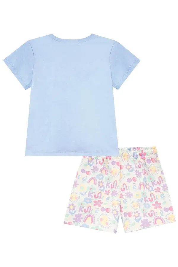 Conjunto Infantil Menina Kukiê com Shorts e Blusa Azul Flozinha Arco-íris
