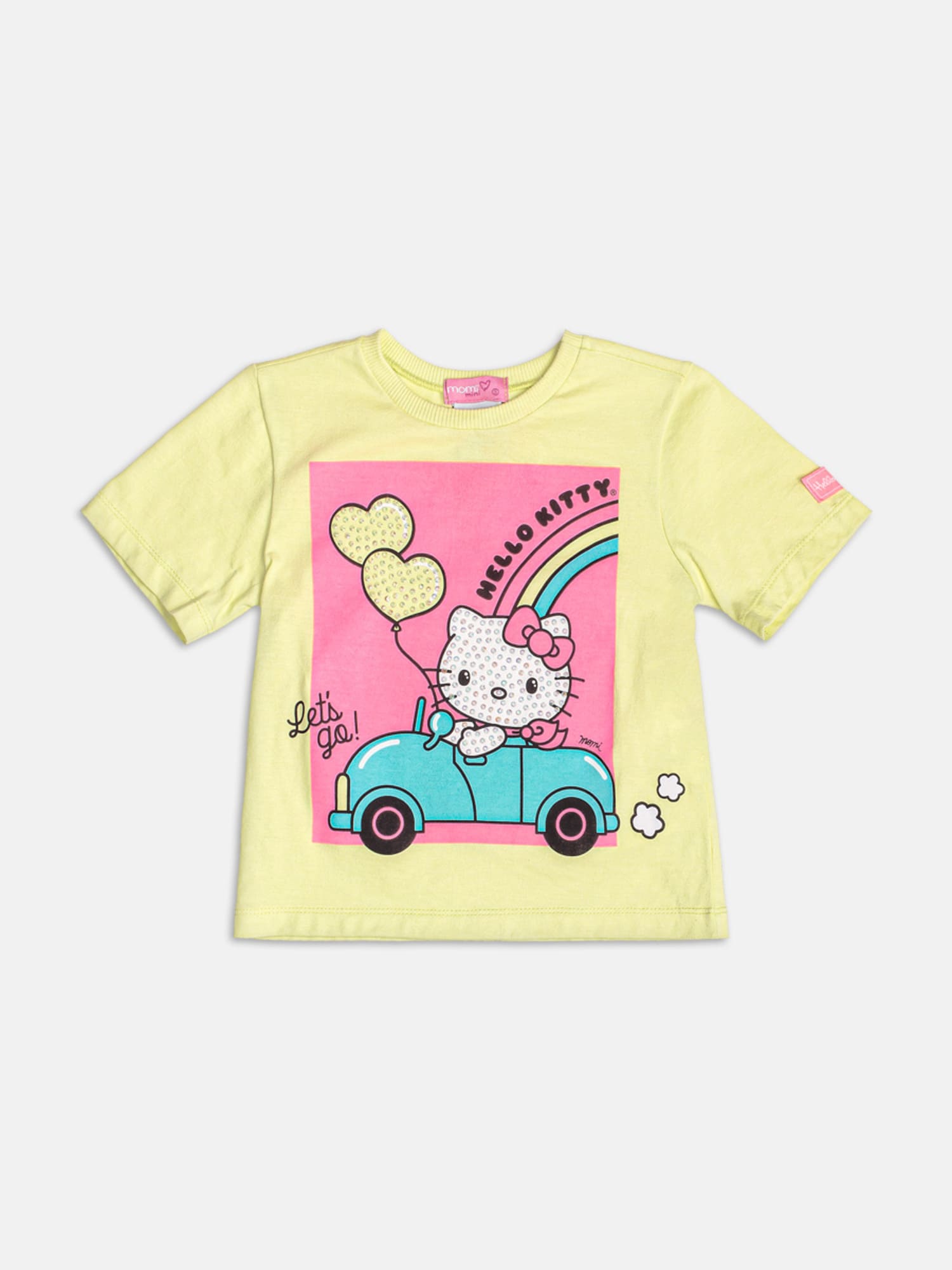 Blusa Infantil Momi Verão Amarelo Hello Kitty com Strass