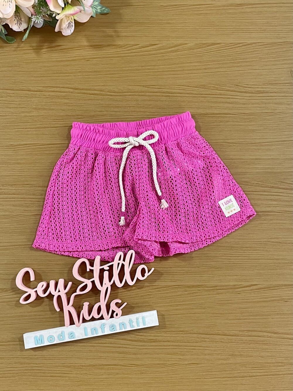 Shorts Infantil Kukie Verão Rosa Saida de Praia