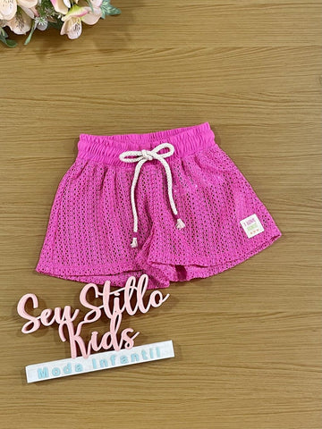 Shorts Infantil Kukie Verão Rosa Saida de Praia