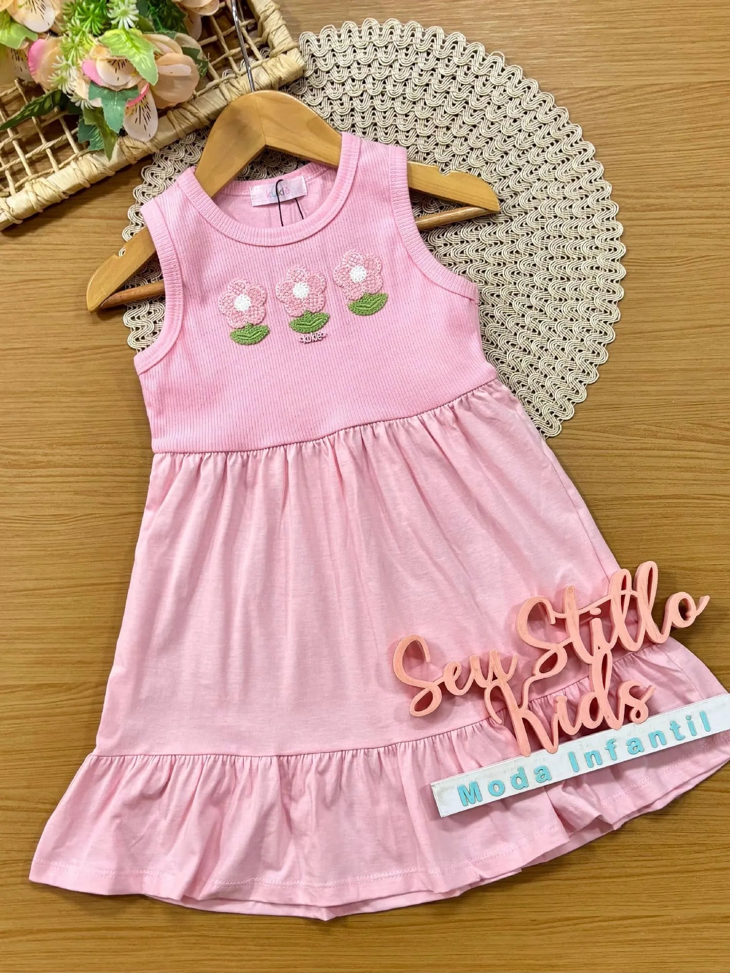 Vestido Infantil Kukiê Rosa Florzinhas