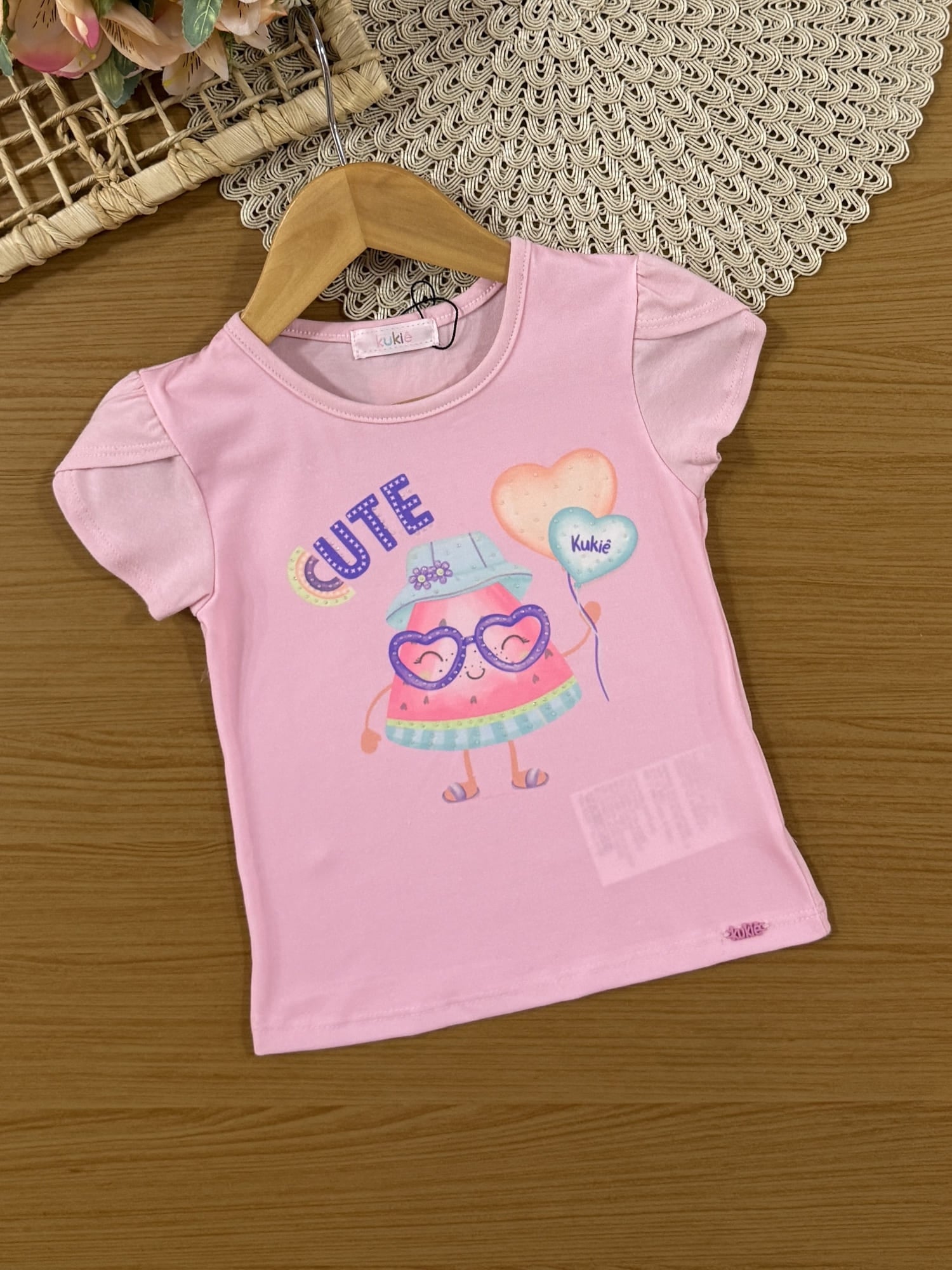 Conjunto Infantil Kukiê Verão com Shorts Roxo e Blusa Rosa Frutinha Cute