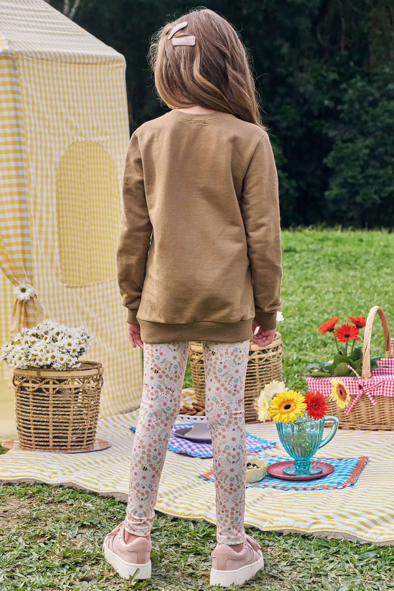 Conjunto Infantil Kukiê Inverno Legging e Moletom sem Flanela Marrom Ursinha