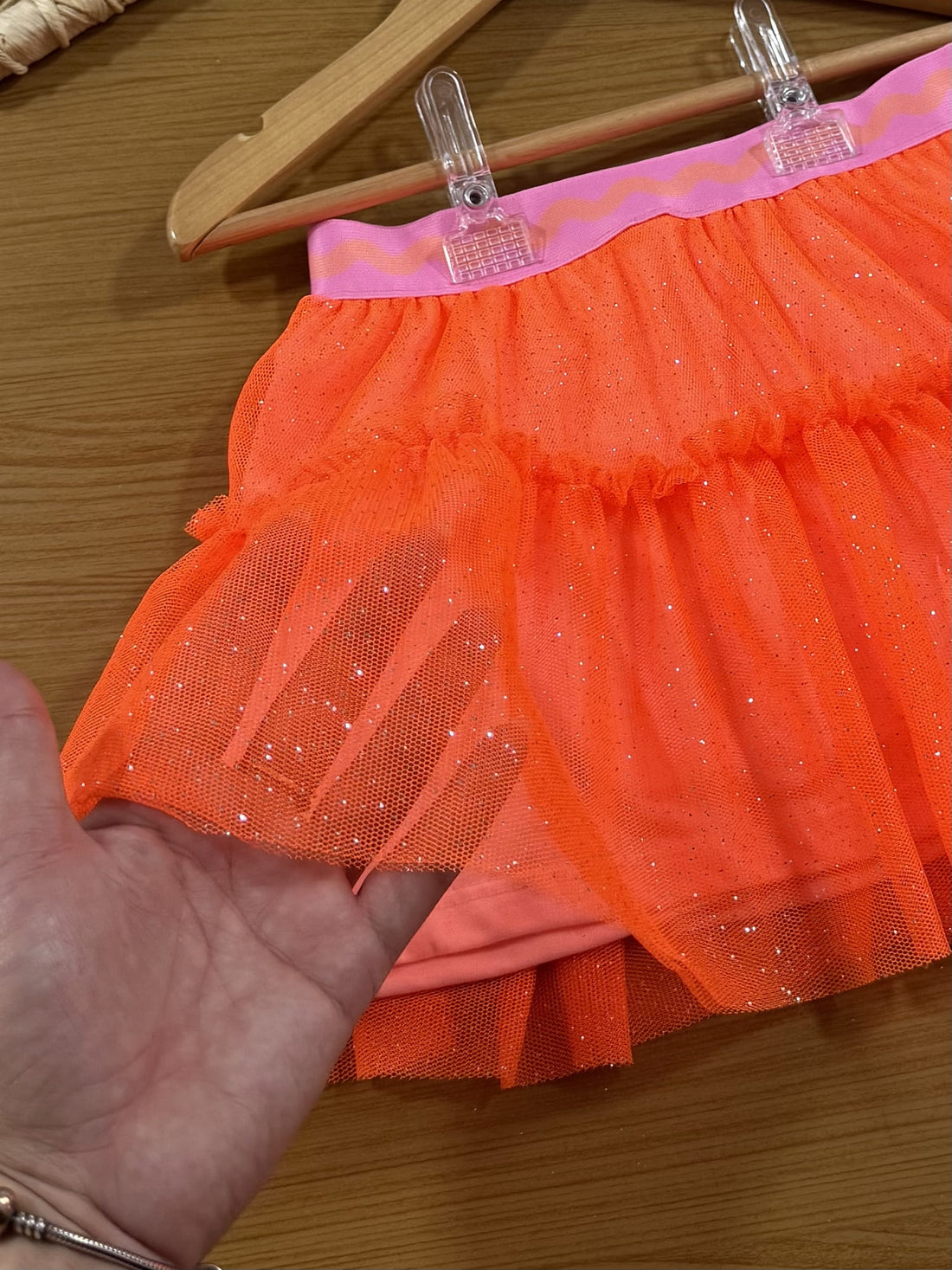 Saia Infantil Cinti Verão Tule Laranja com Glitter