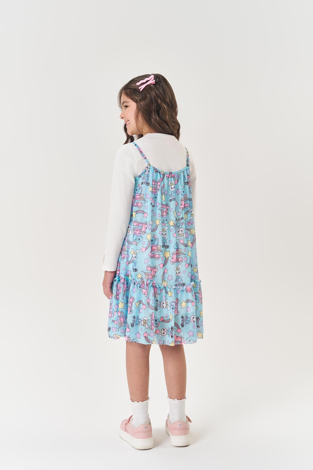 Vestido Infantil Cinti Inverno com Sobreposição Azul