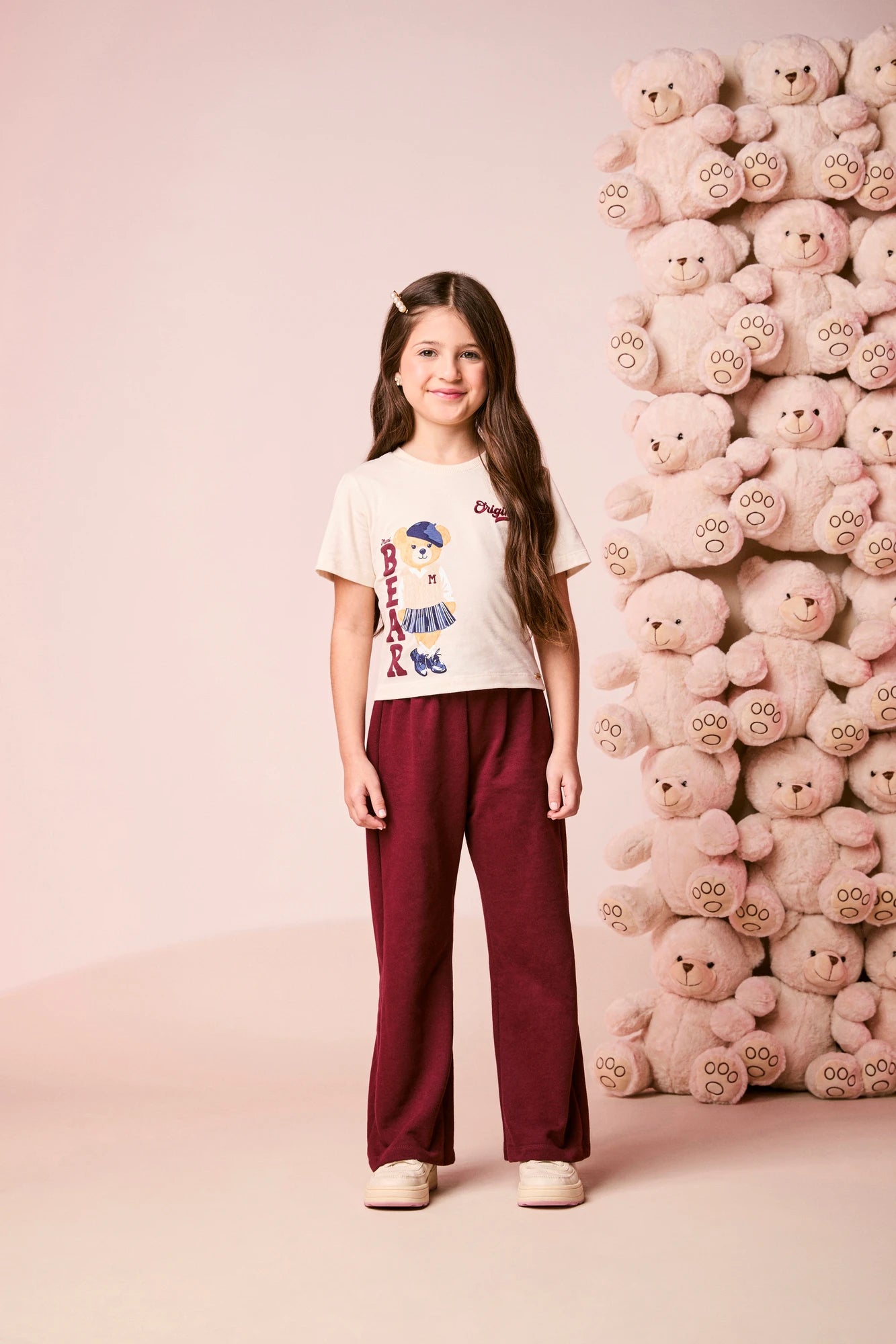 Conjunto Infantil Momi Inverno com Calça Vinho e Blusa Manga Curta Bear