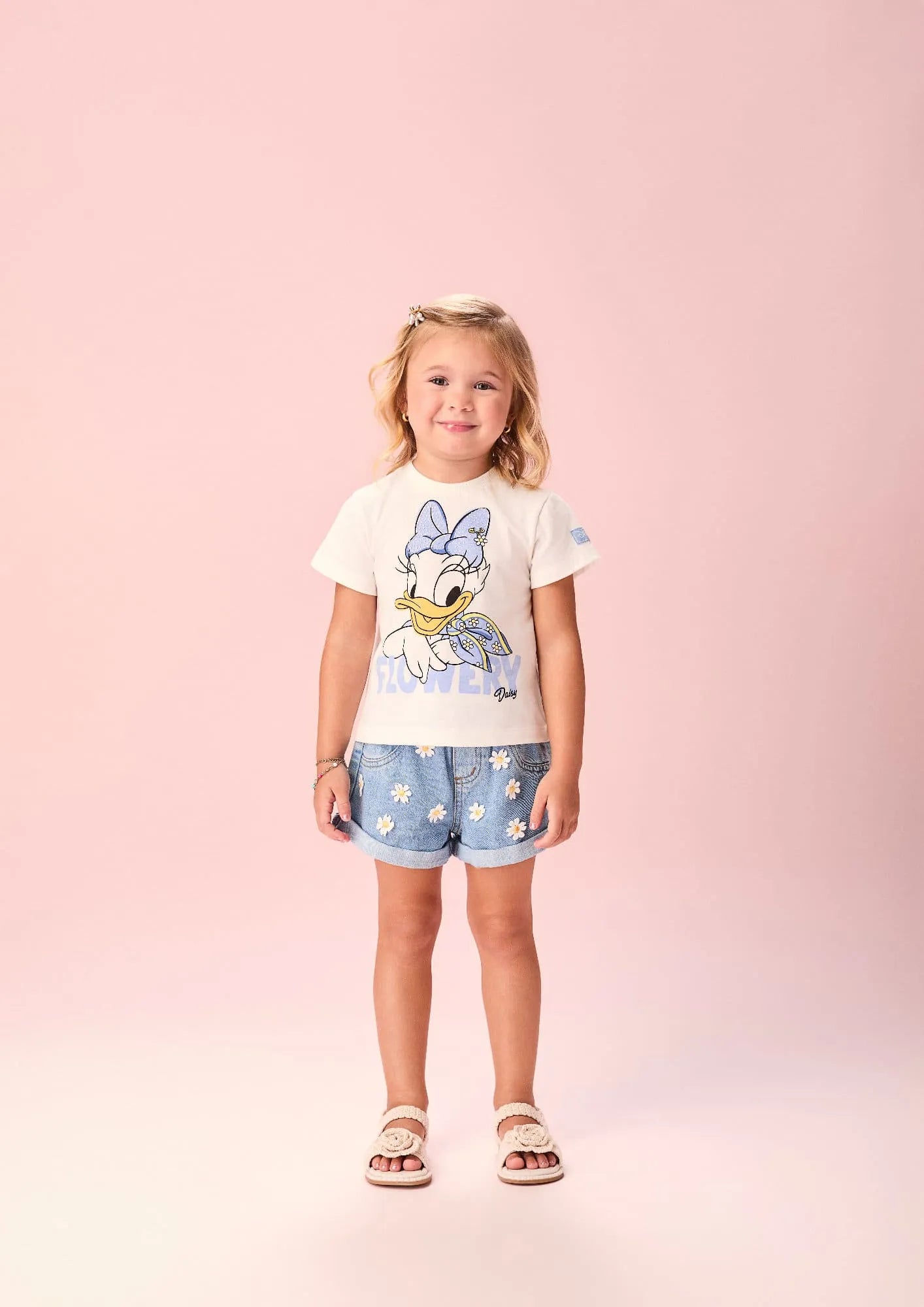 Blusa Infantil Menina Momi Branca Daisy Flowery Disney