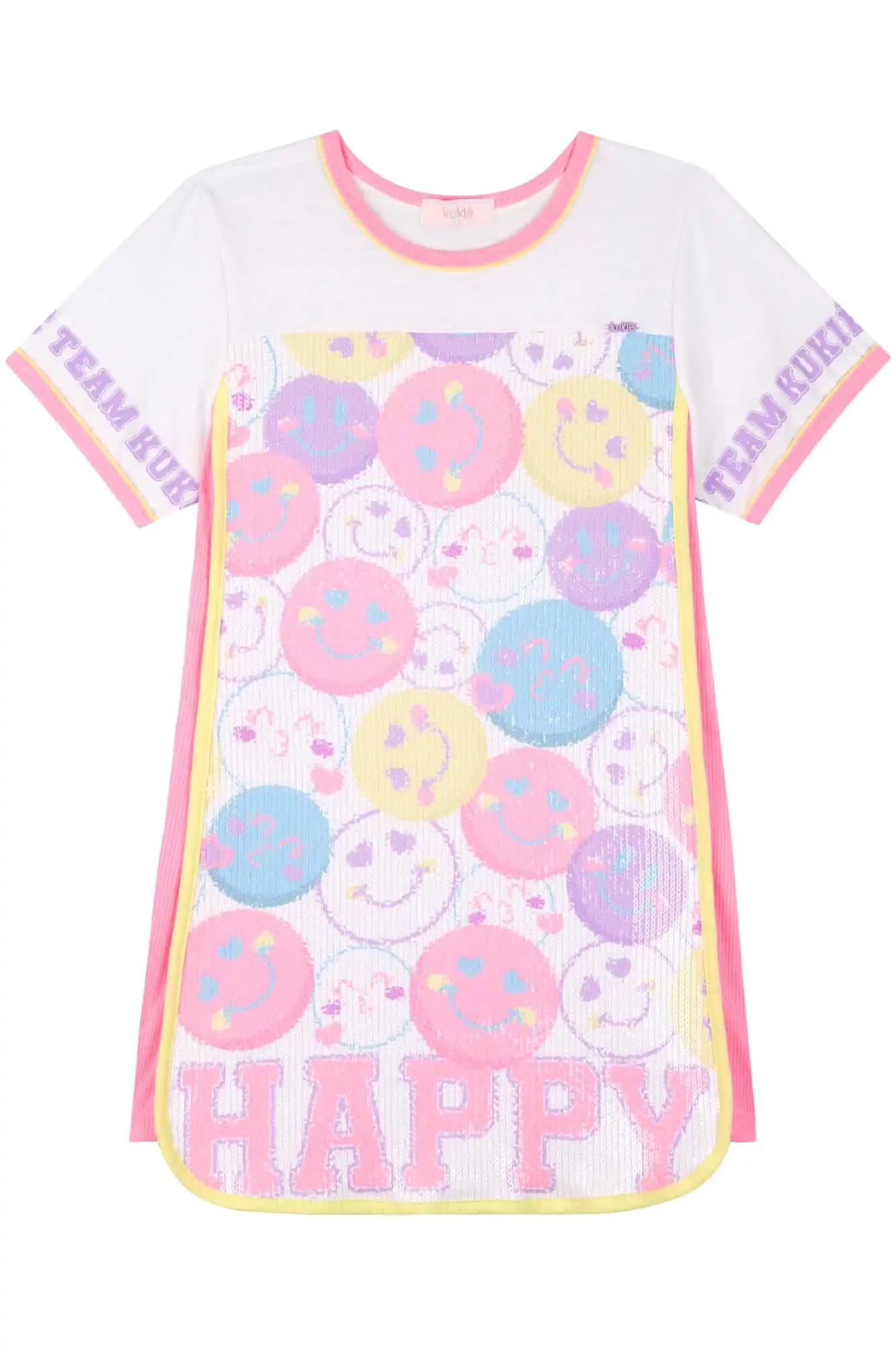 Vestido Infantil Kukiê Verão Branco Emojis em Paetê
