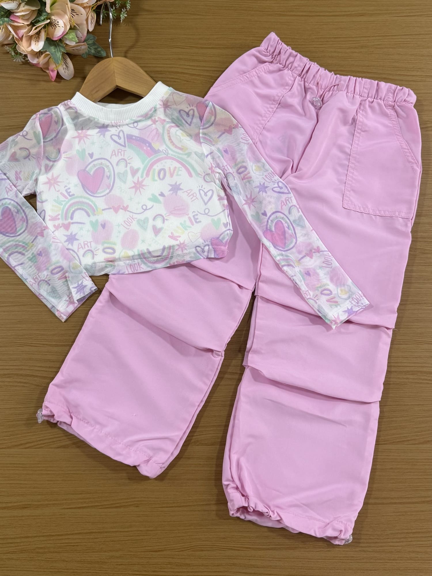 Conjunto Infantil Kukie Inverno Calça Cargo Sobreposição em Tule e Top