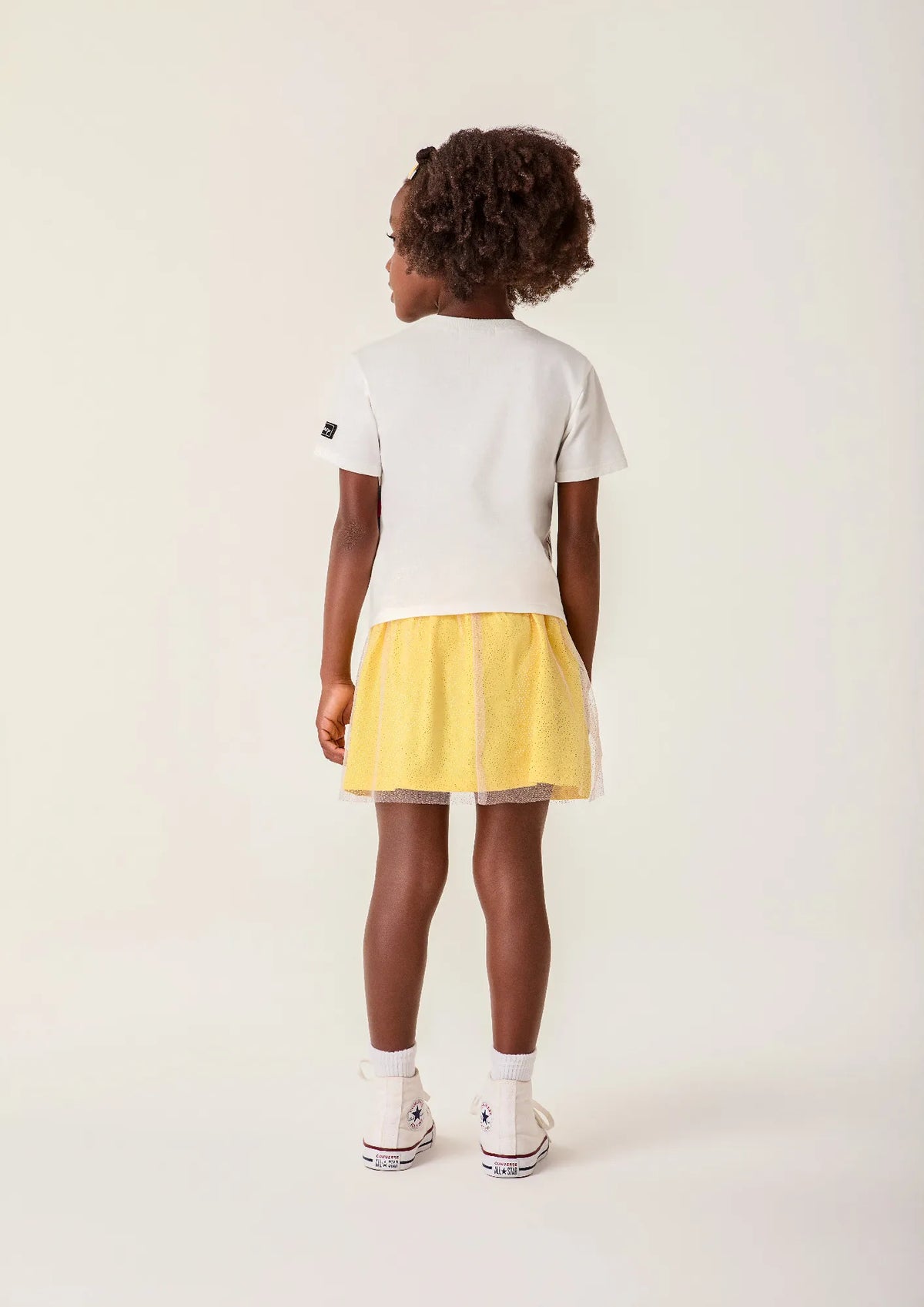 Conjunto Infantil Menina Bimbi Saia Amarela em Tule e Blusa Branca de Neve Disney