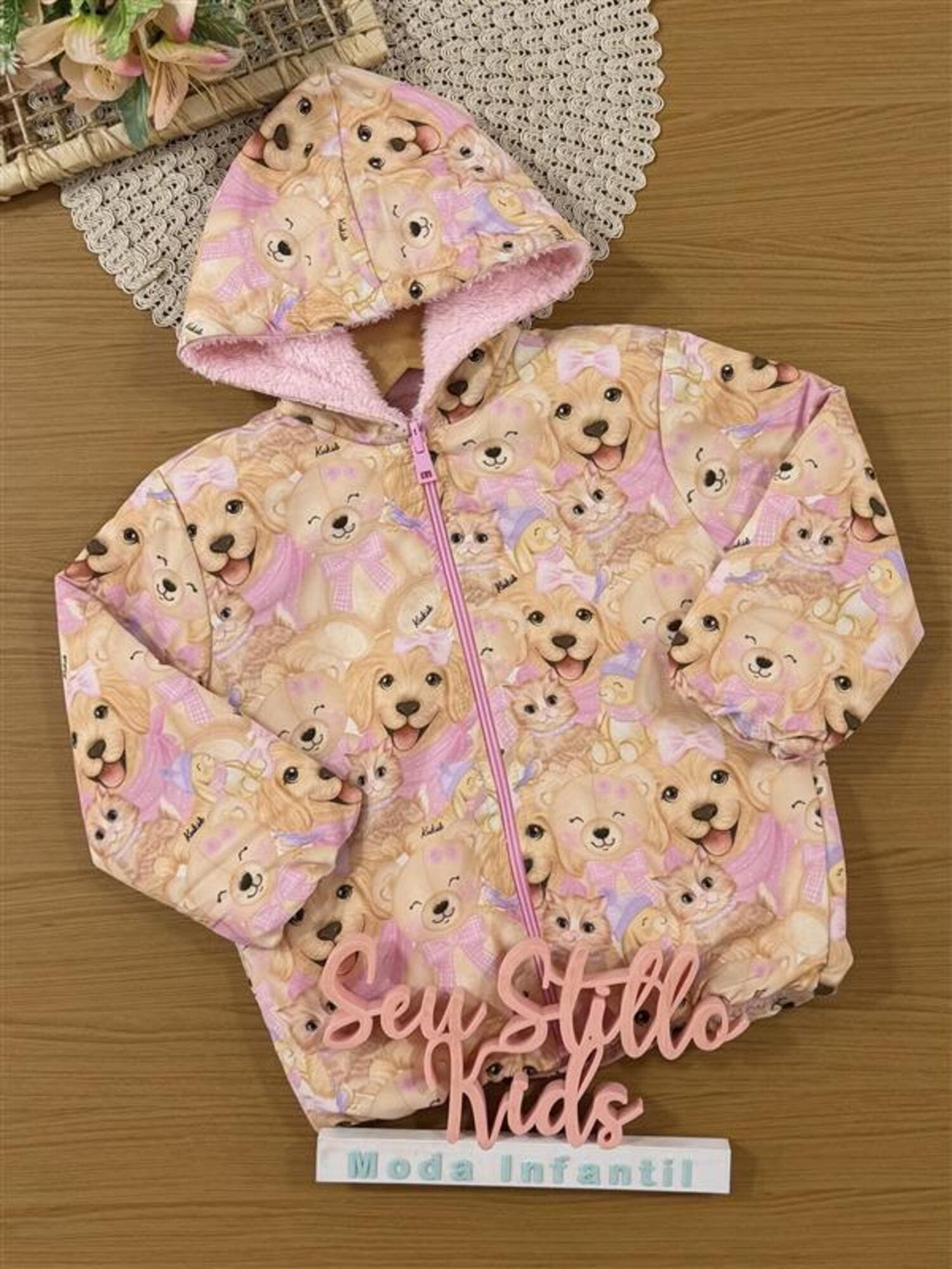 Jaqueta Infantil Kukiê Inverno Dupla Face Animais