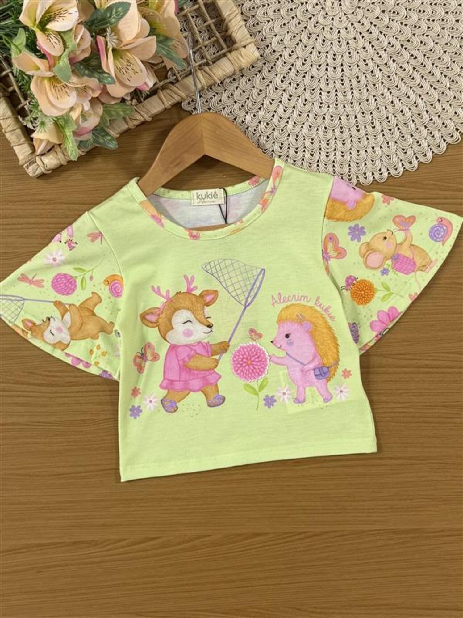 Conjunto Infantil Kukiê Verão com Shorts e Blusa Verde Animais