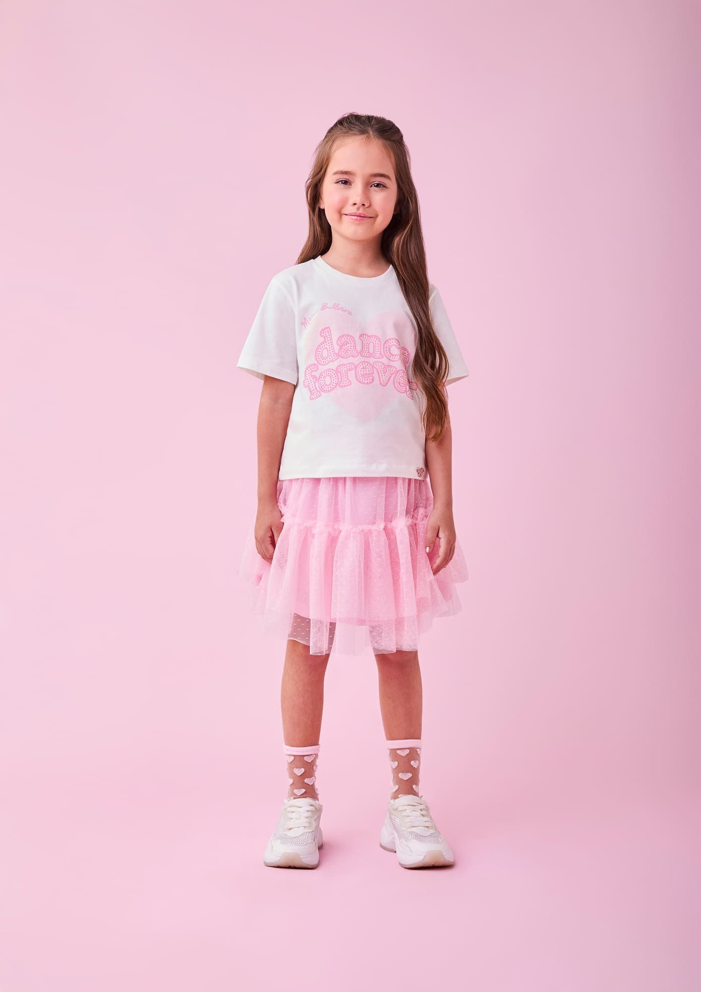 Blusa Infantil Momi Inverno Manga Curta Branco Ballerine com Strass