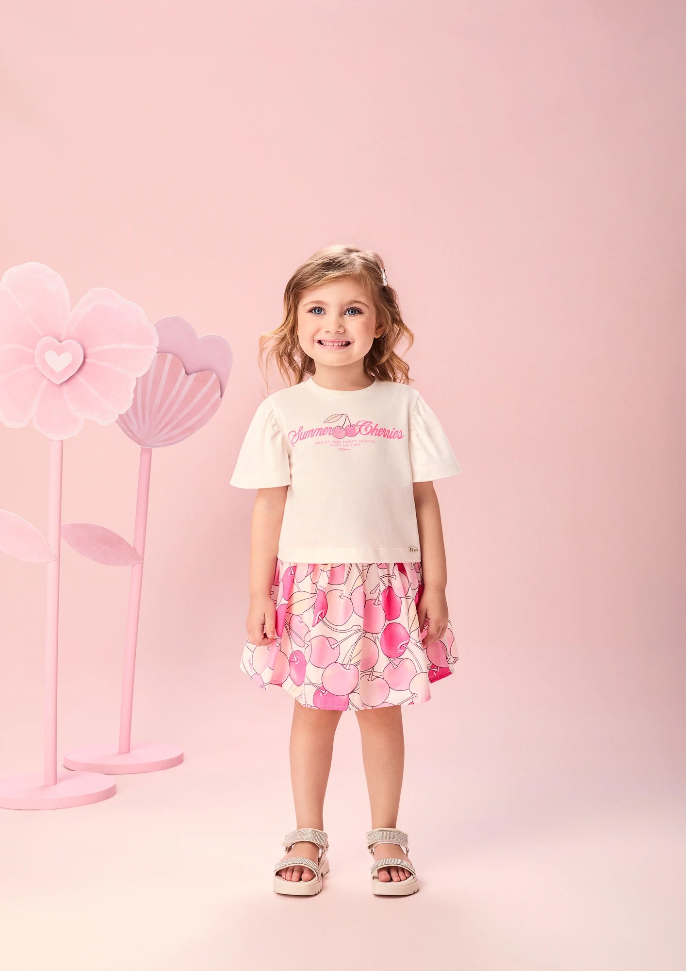 Conjunto Infantil Menina Momi com Saia e Blusa Summer Cherries