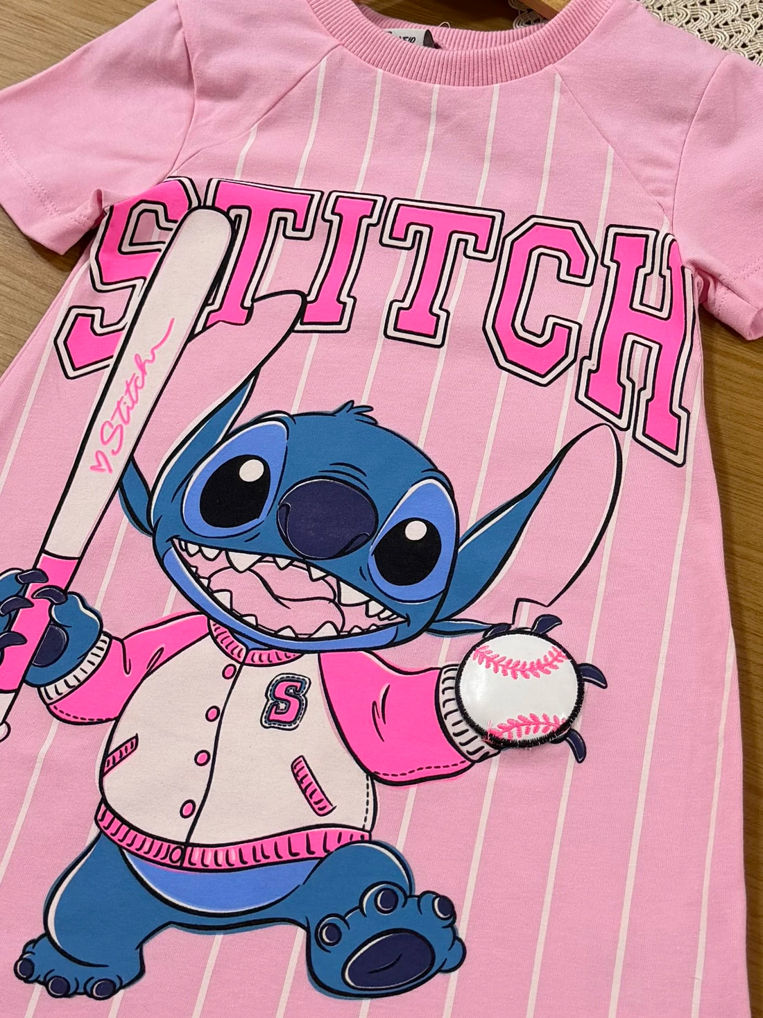 Vestido Infantil Momi Inverno Rosa Listrado Stitch