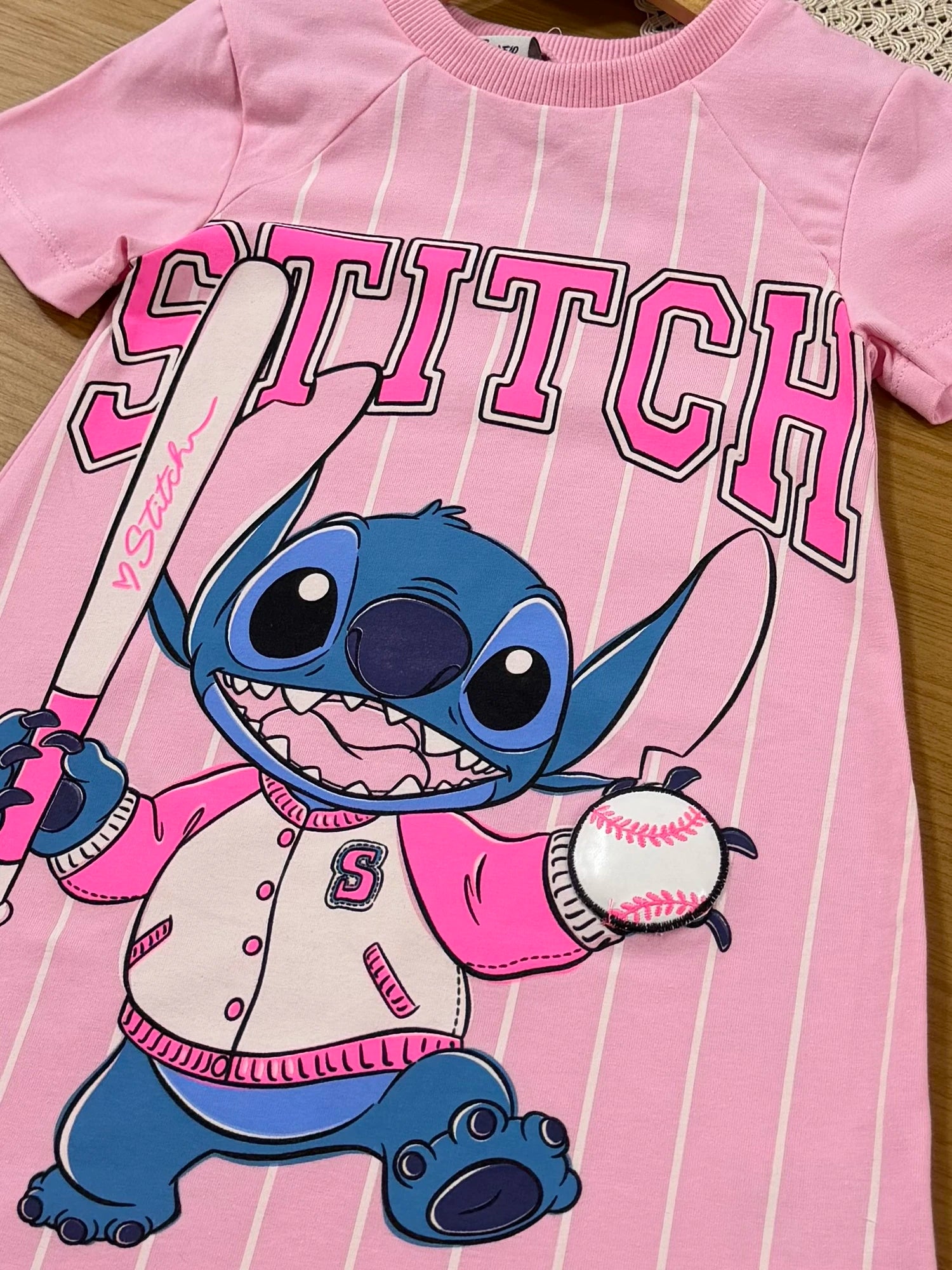 Vestido Infantil Momi Inverno Rosa Listrado Stitch