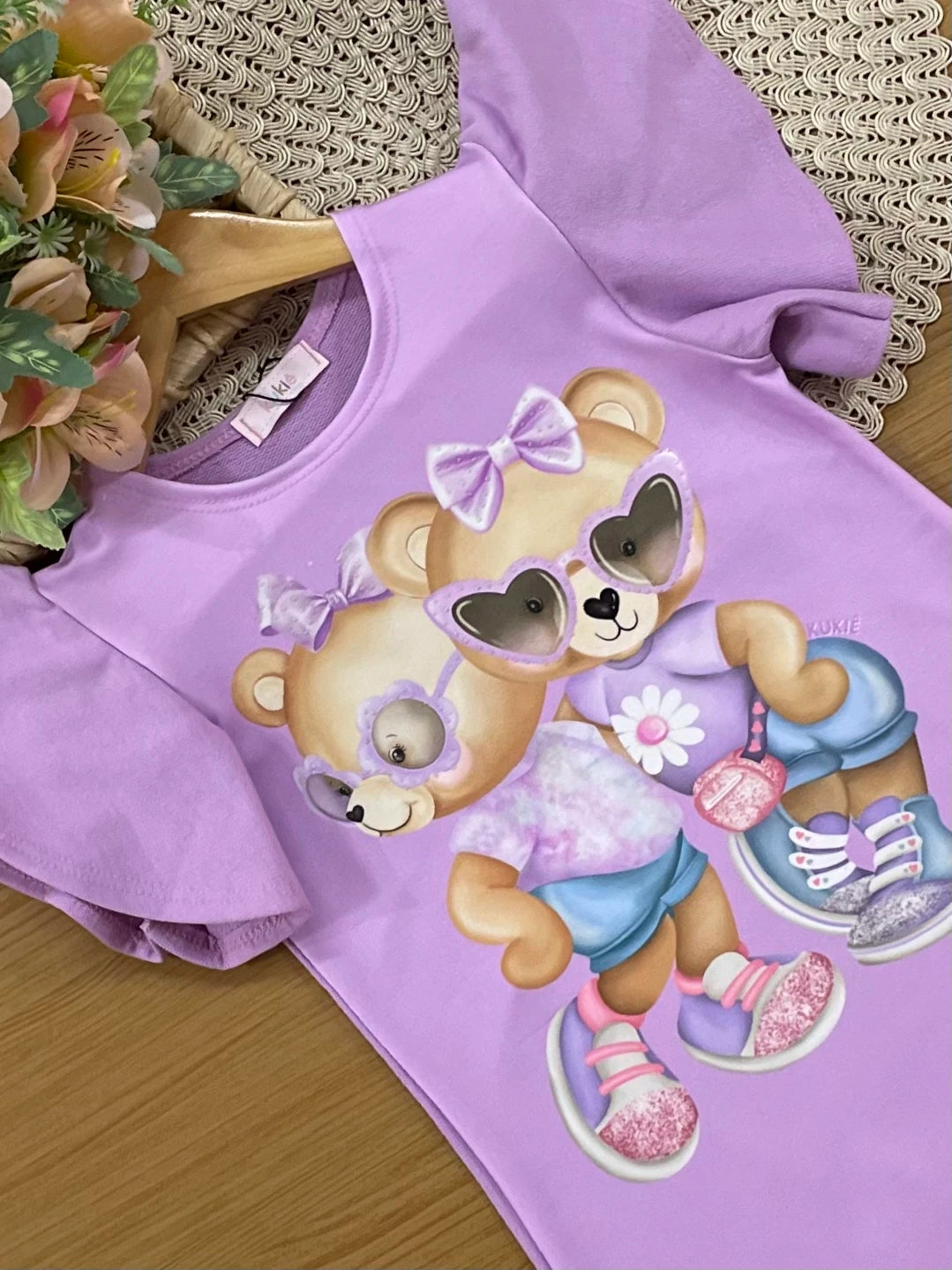 Vestido Infantil Kukiê Lilás Ursinhas Fashion