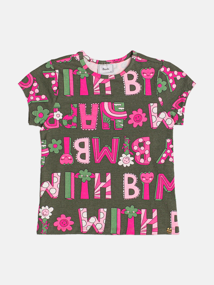 Blusa Infantil Bimbi Inverno Manga Curta Verde Florzinha
