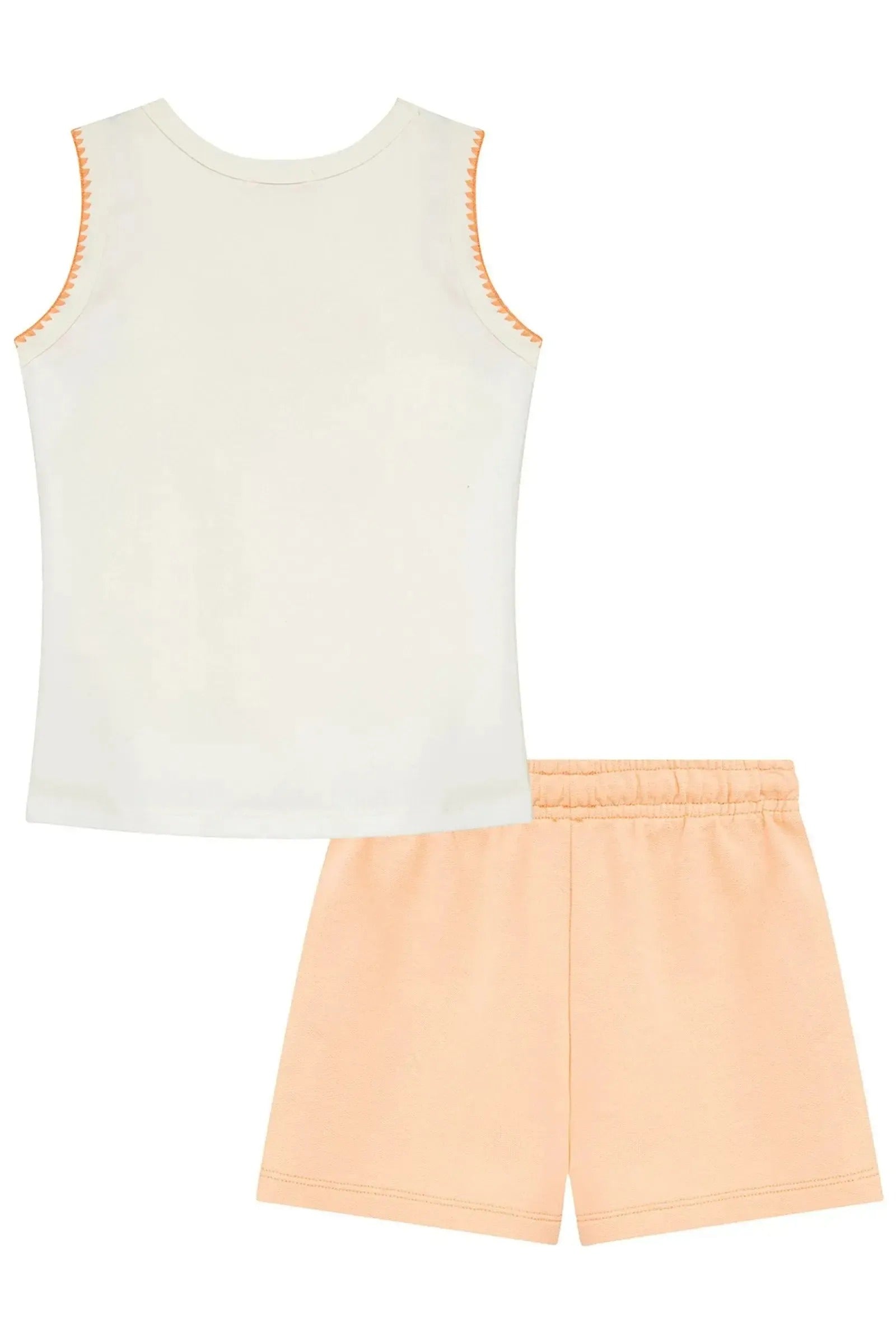 Conjunto Infantil Menina Kukiê com Shorts e Regata Branca Ursinha Melancia Strass